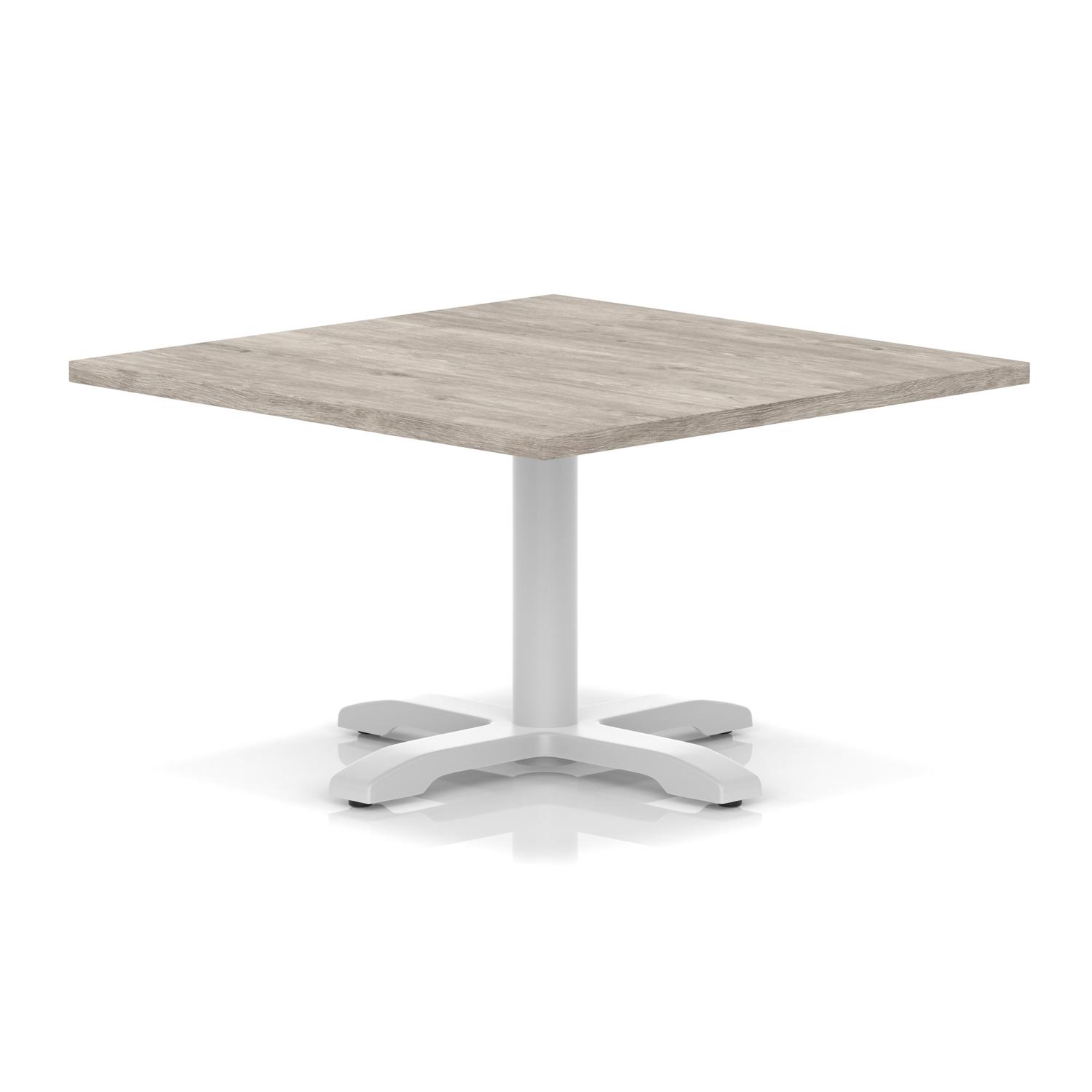 Italia 1000mm Square Coffee Table Grey Oak Top 495mm High White Leg Cross Base