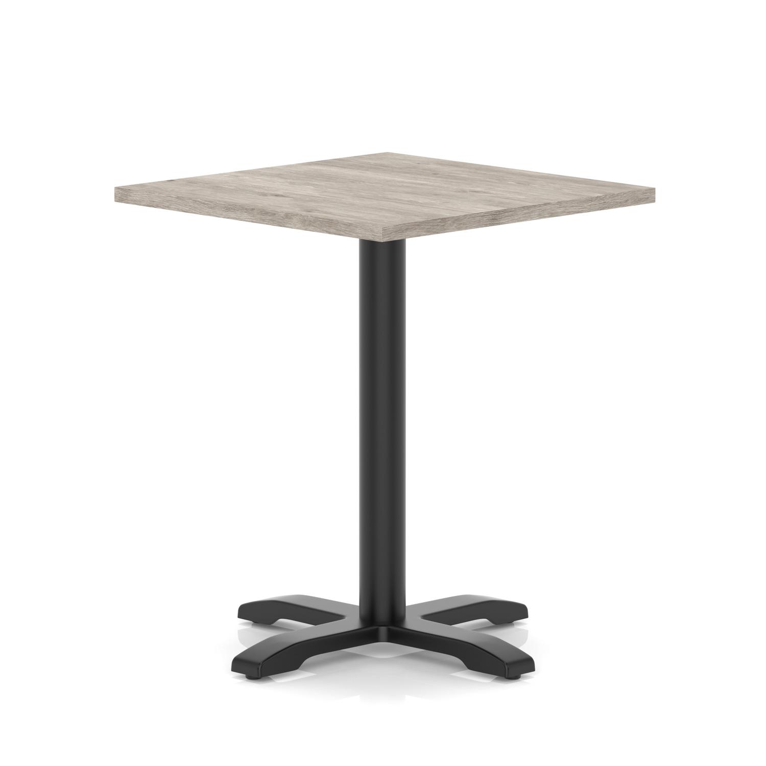 Italia 800mm Poseur Square Table Grey Oak Top 750mm High Black Leg Cross Base
