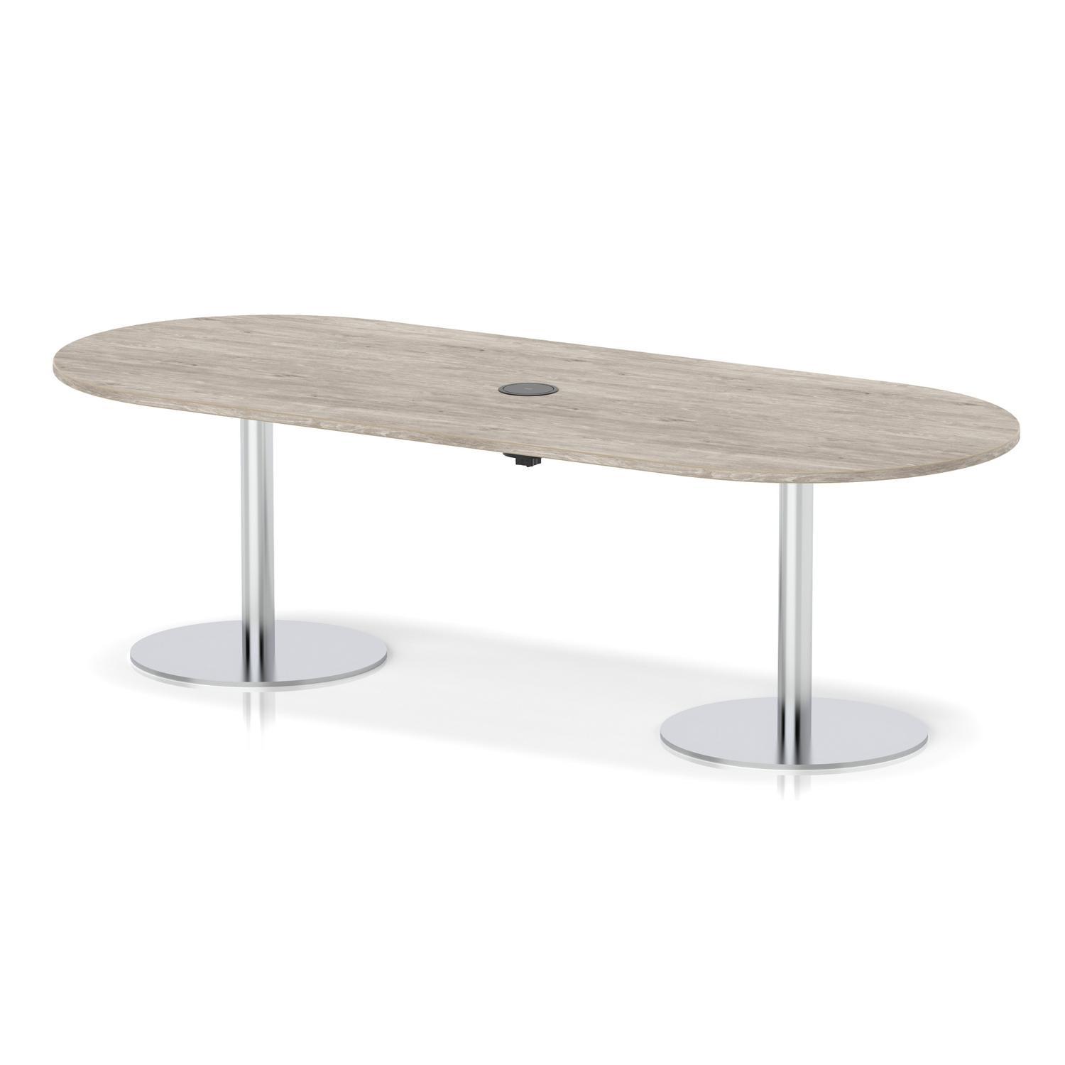 Italia Volta 2400mm Poseur Boardroom Table With Pop-up Power Module Grey Oak Top 720mm High Silver Leg