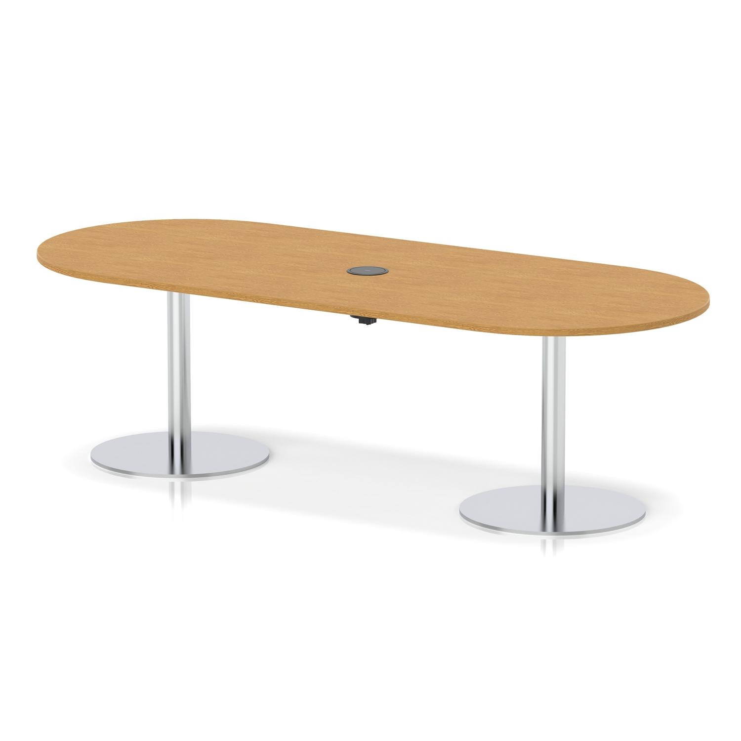 Italia Volta 2400mm Poseur Boardroom Table With Pop-up Power Module Oak Top 720mm High Silver Leg