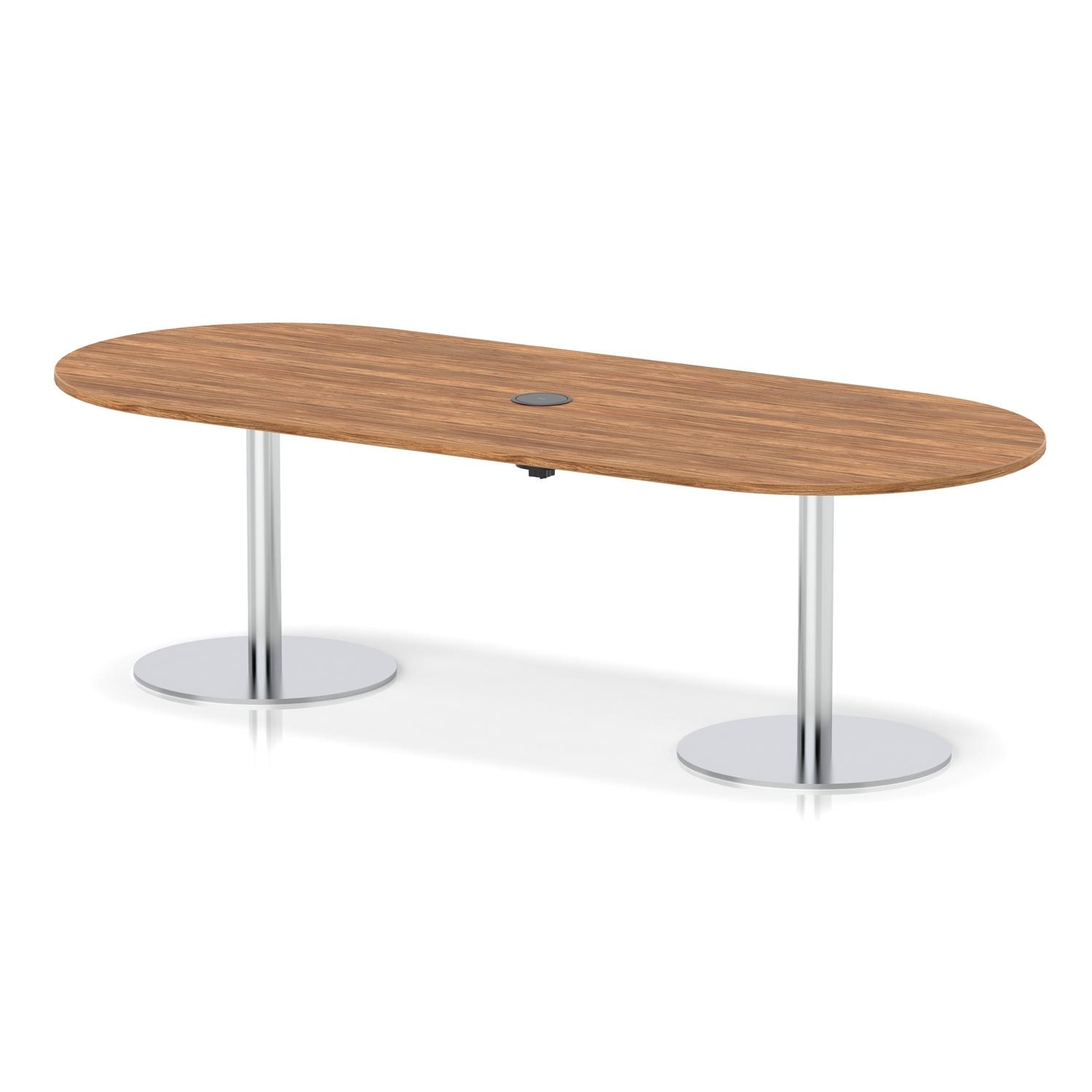 Italia Volta 2400mm Poseur Boardroom Table With Pop-up Power Module Walnut Top 720mm High Silver Leg