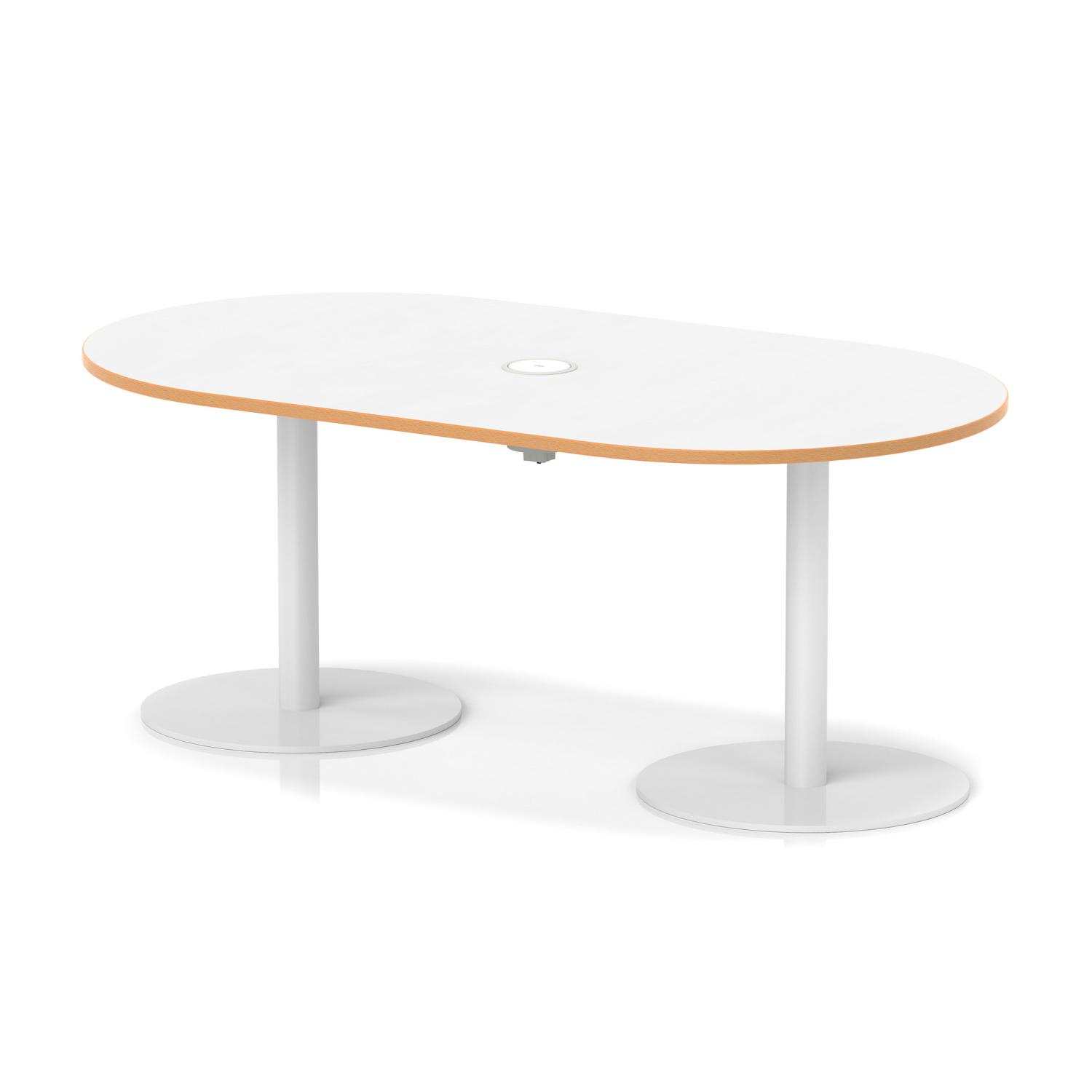 Italia Volta 1800mm Poseur Boardroom Table With Pop-up Power Module White Top Natural Wood Edge 720mm High White Leg