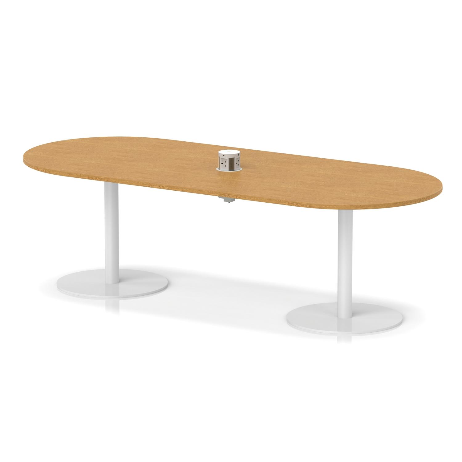Italia Volta 2400mm Poseur Boardroom Table With Pop-up Power Module Oak Top 720mm High White Leg