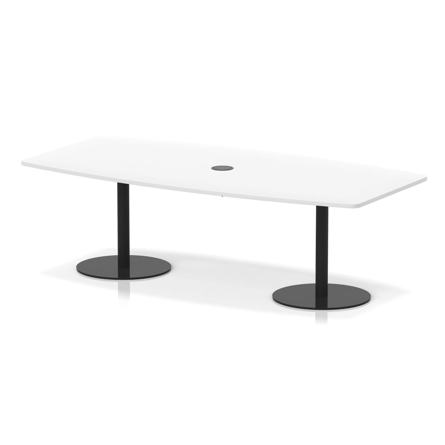 Italia Volta 2400mm Poseur High Gloss Table With Pop-up Power Module White Top 725mm High Black Leg