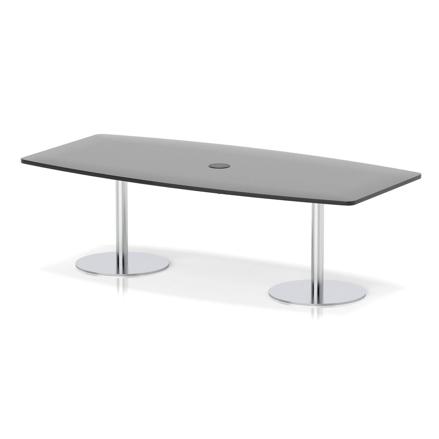 Italia Volta 2400mm Poseur High Gloss Table With Pop-up Power Module Black Top 725mm High Silver Leg
