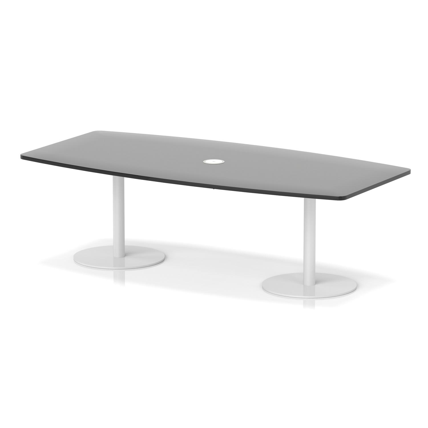 Italia Volta 2400mm Poseur High Gloss Table With Pop-up Power Module Black Top 725mm High White Leg