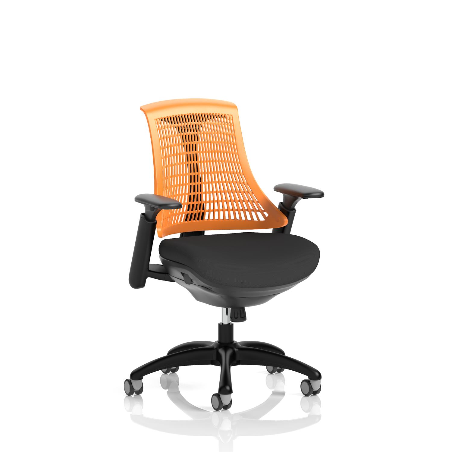 Flex Task Operator Chair Black Frame Black Fabric Seat Orange Back