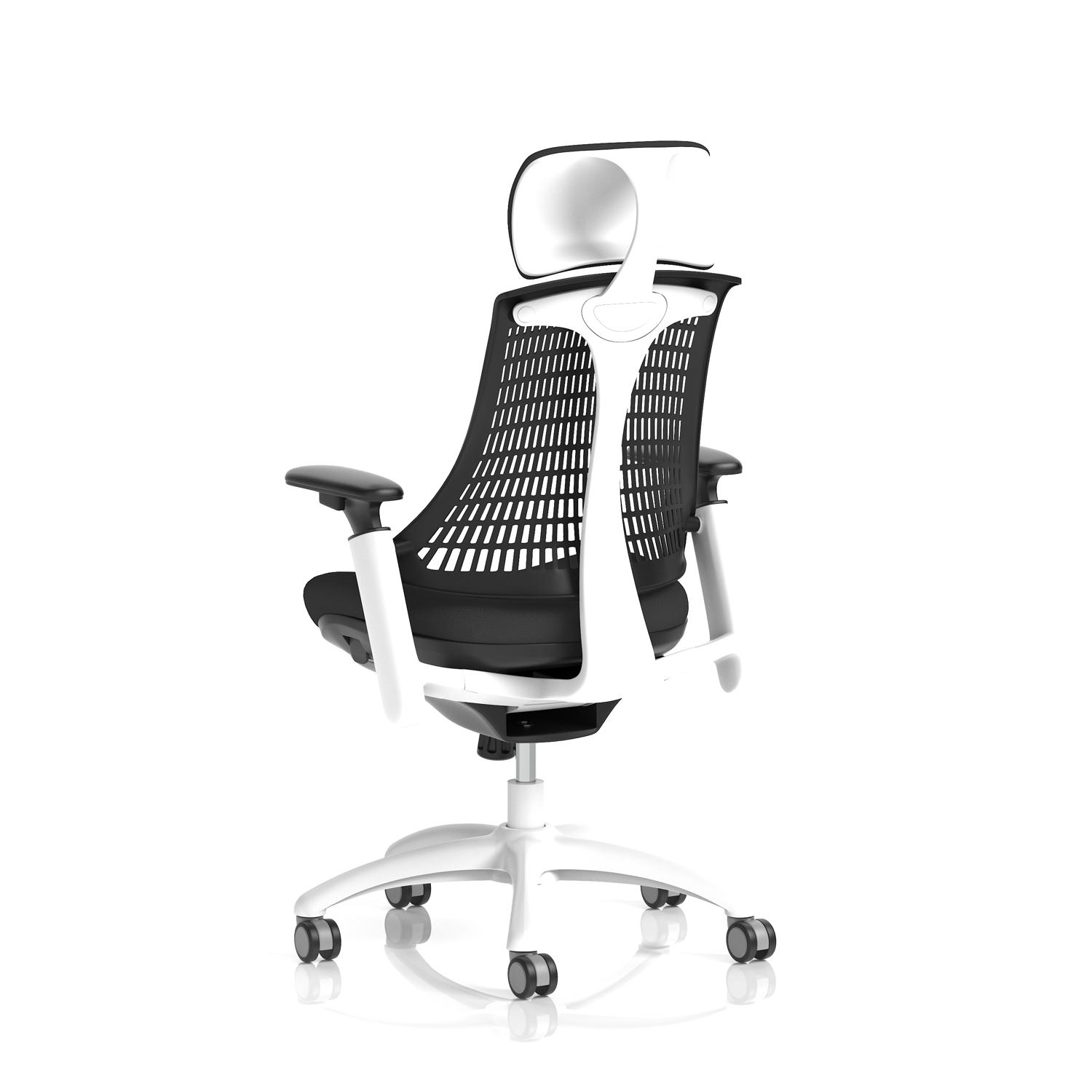 Flex Task Operator Chair White Frame Black Fabric Seat With Headrest Black Back