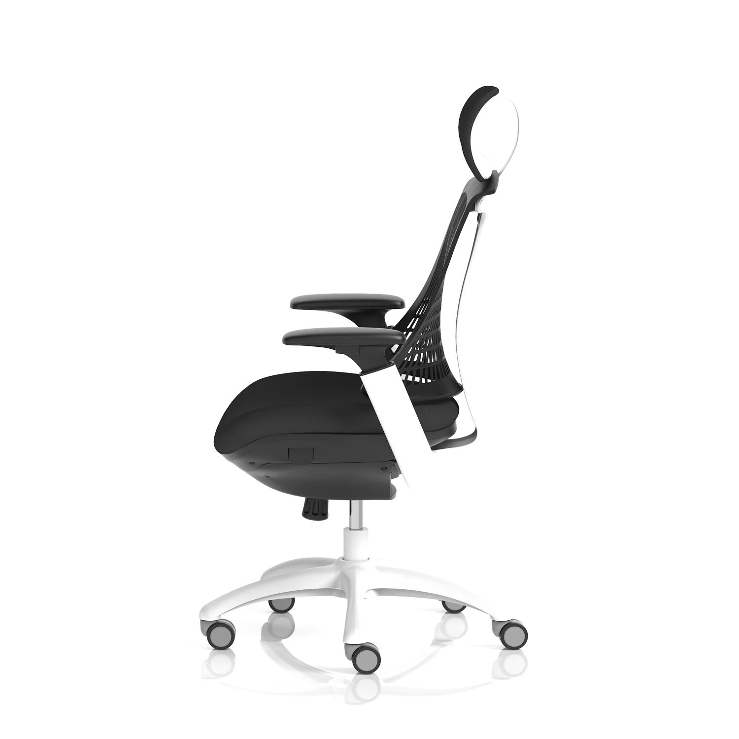 Flex Task Operator Chair White Frame Black Fabric Seat With Headrest Black Back