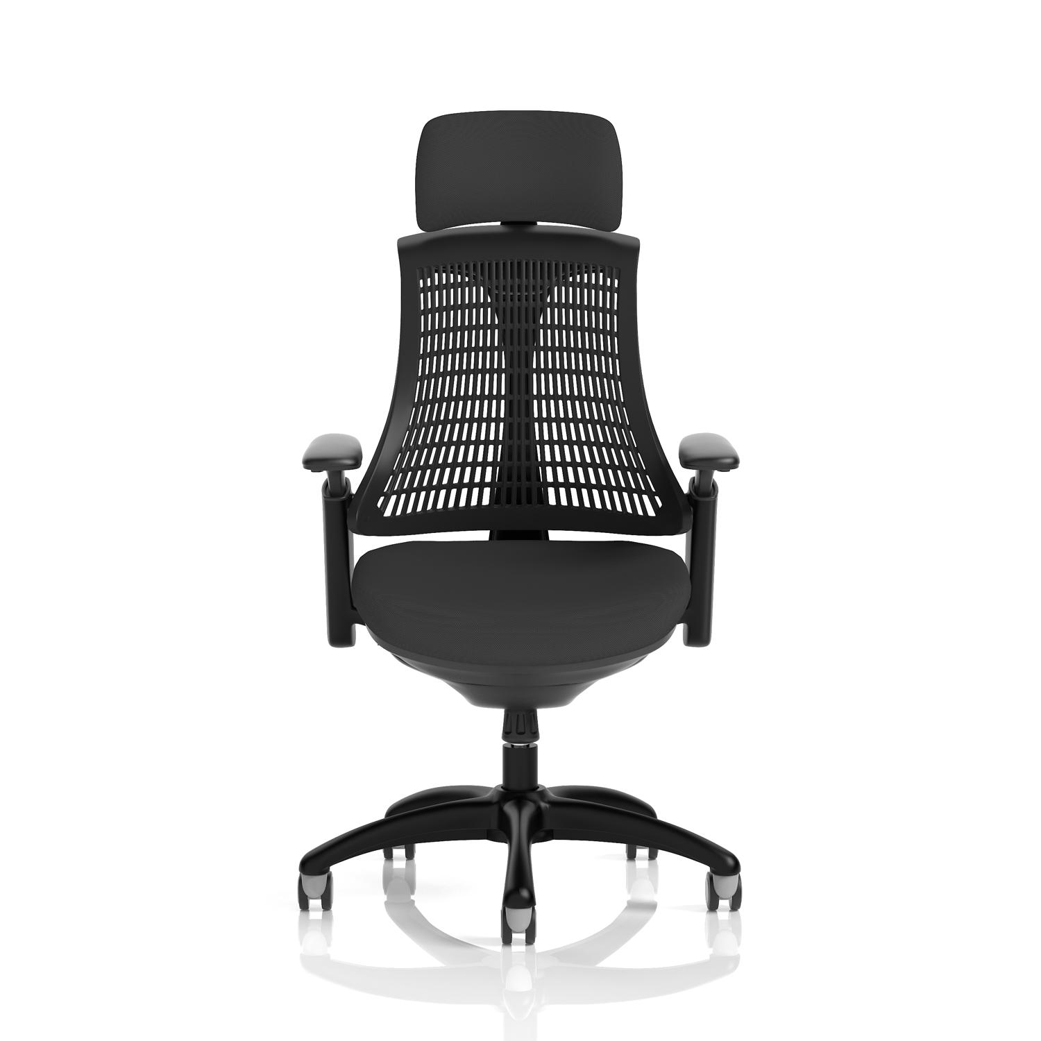 Flex Task Operator Chair Black Frame Black Fabric Seat With Headrest Black Back