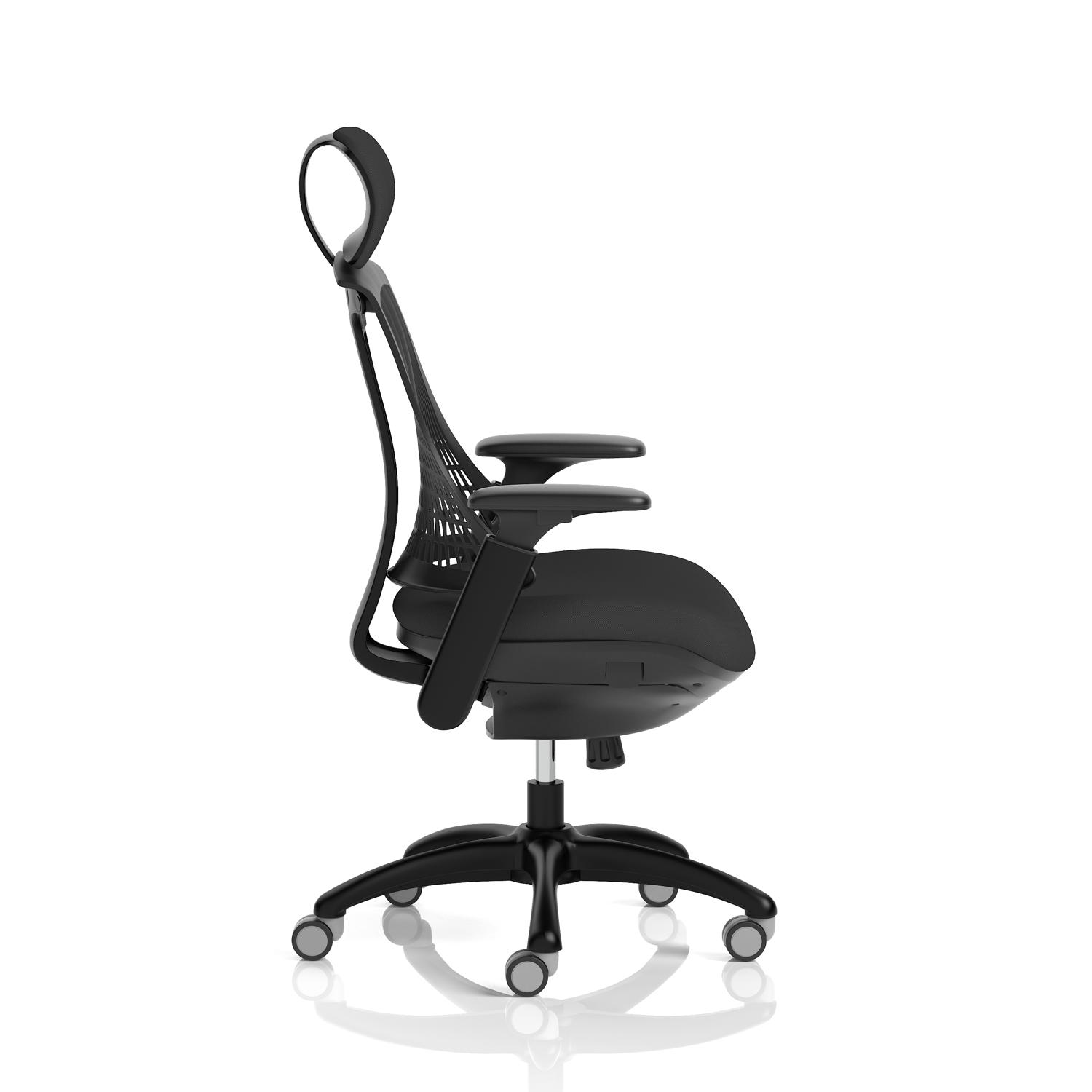 Flex Task Operator Chair Black Frame Black Fabric Seat With Headrest Black Back