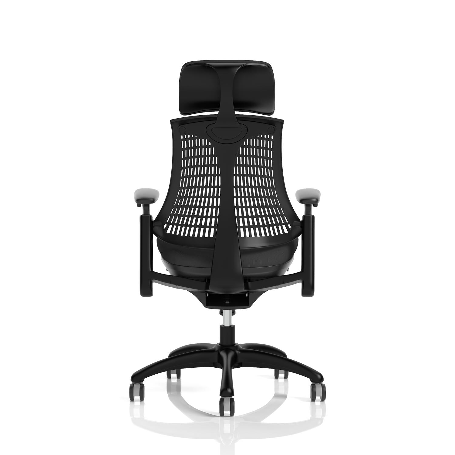 Flex Task Operator Chair Black Frame Black Fabric Seat With Headrest Black Back