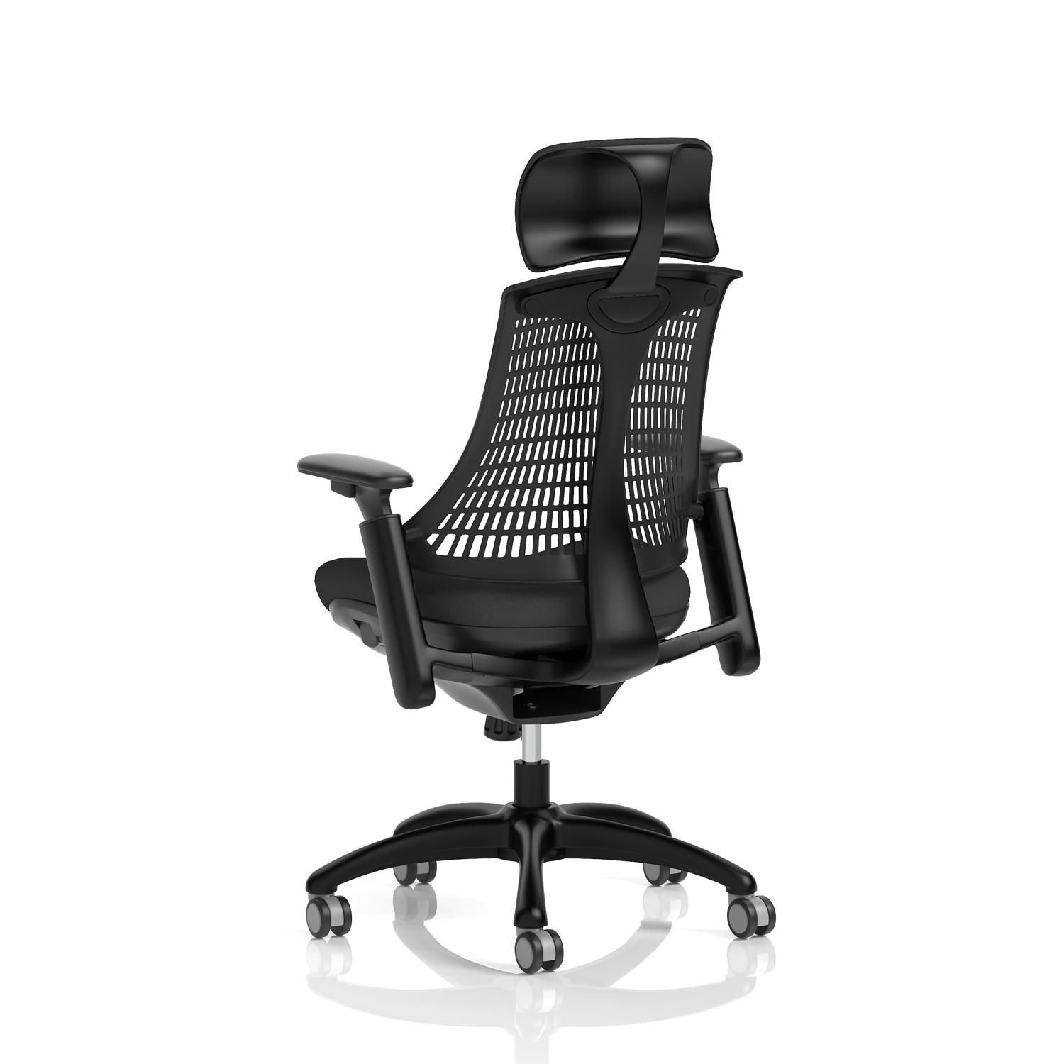 Flex Task Operator Chair Black Frame Black Fabric Seat With Headrest Black Back