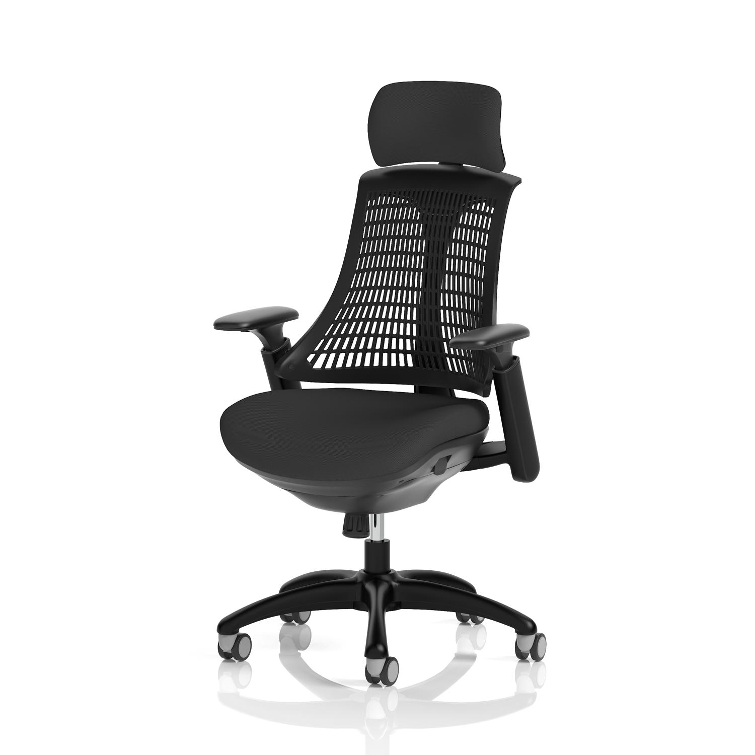 Flex Task Operator Chair Black Frame Black Fabric Seat With Headrest Black Back