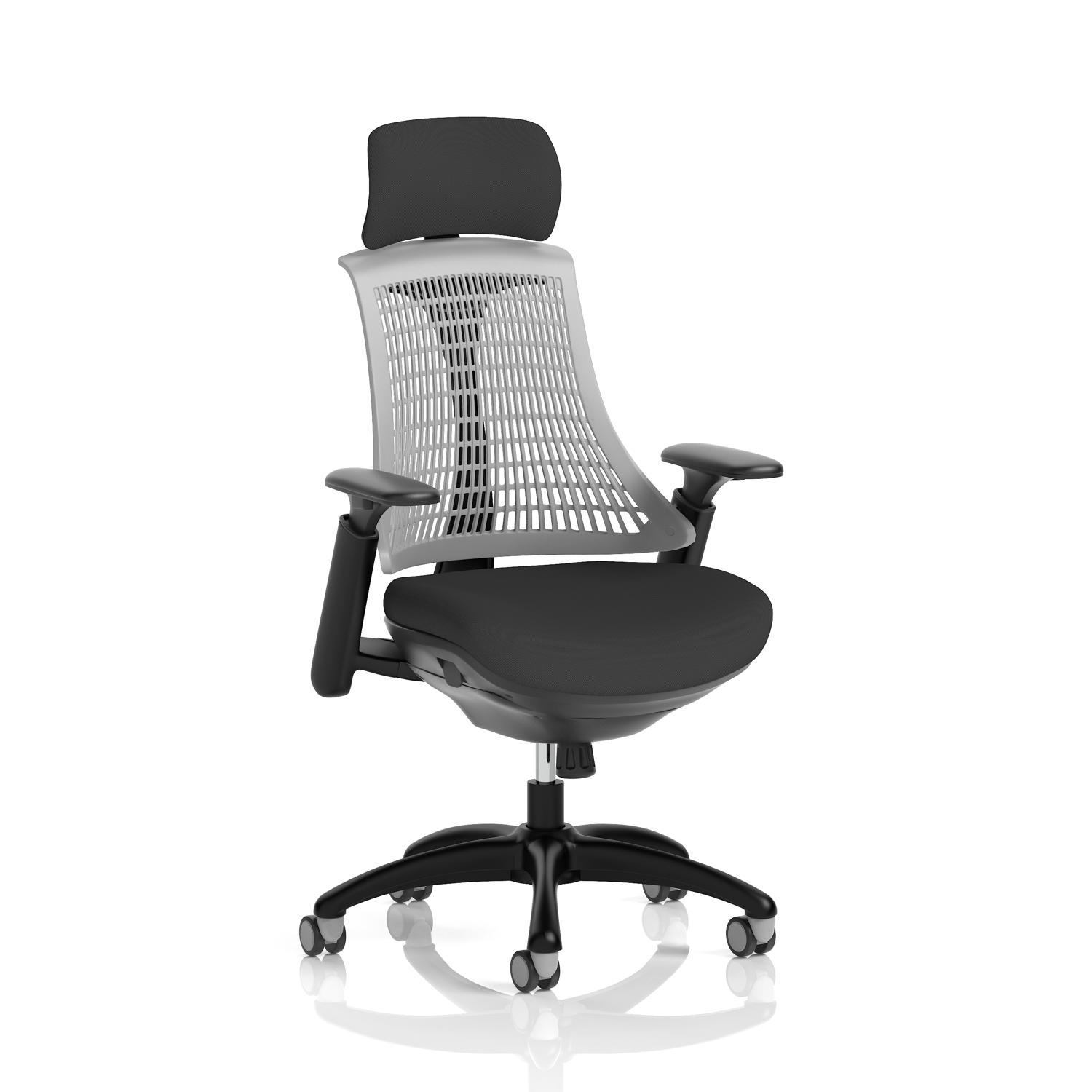 Flex Task Operator Chair Black Frame Black Fabric Seat With Headrest Grey Back