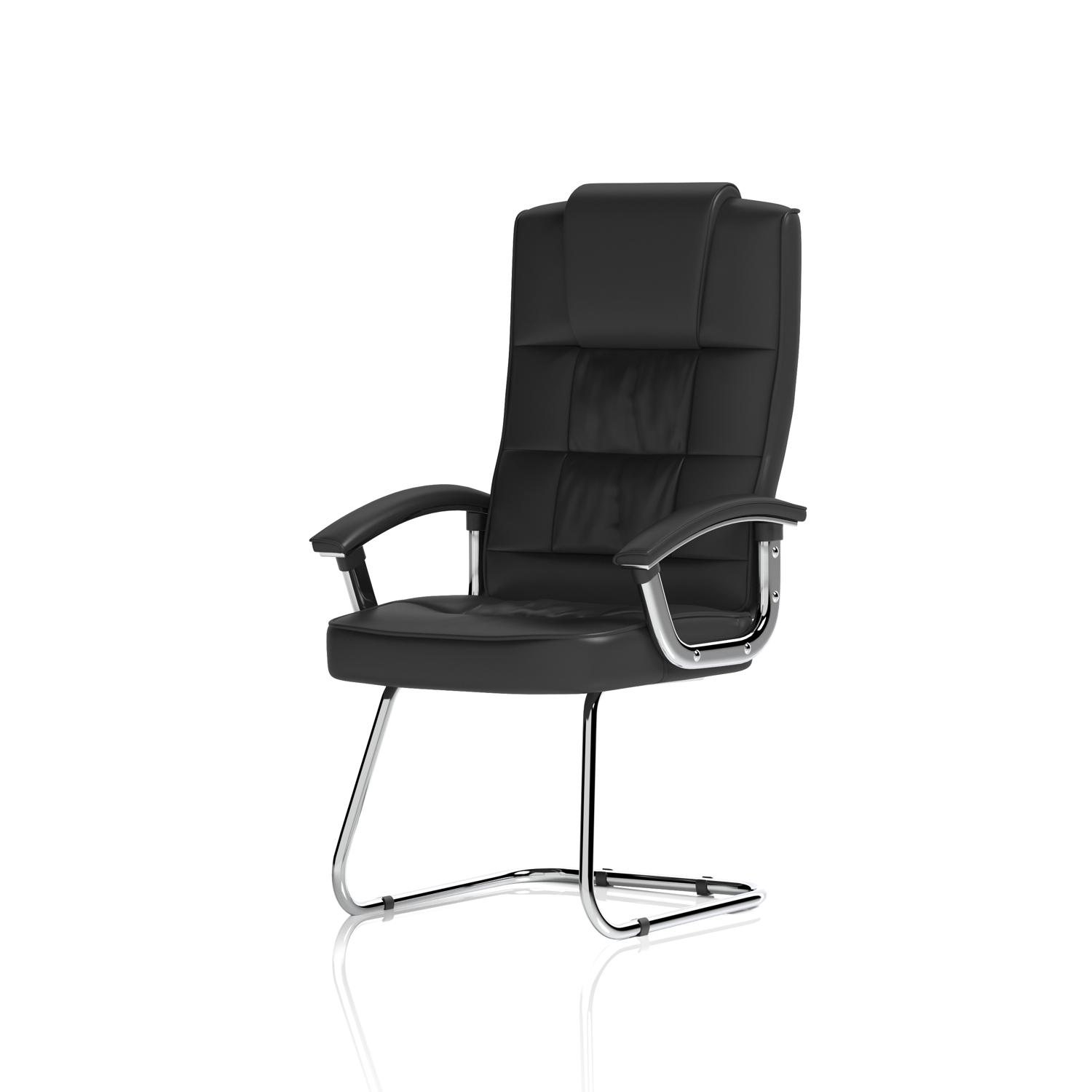 Moore Deluxe Visitor Cantilever Chair Black Leather With Arms