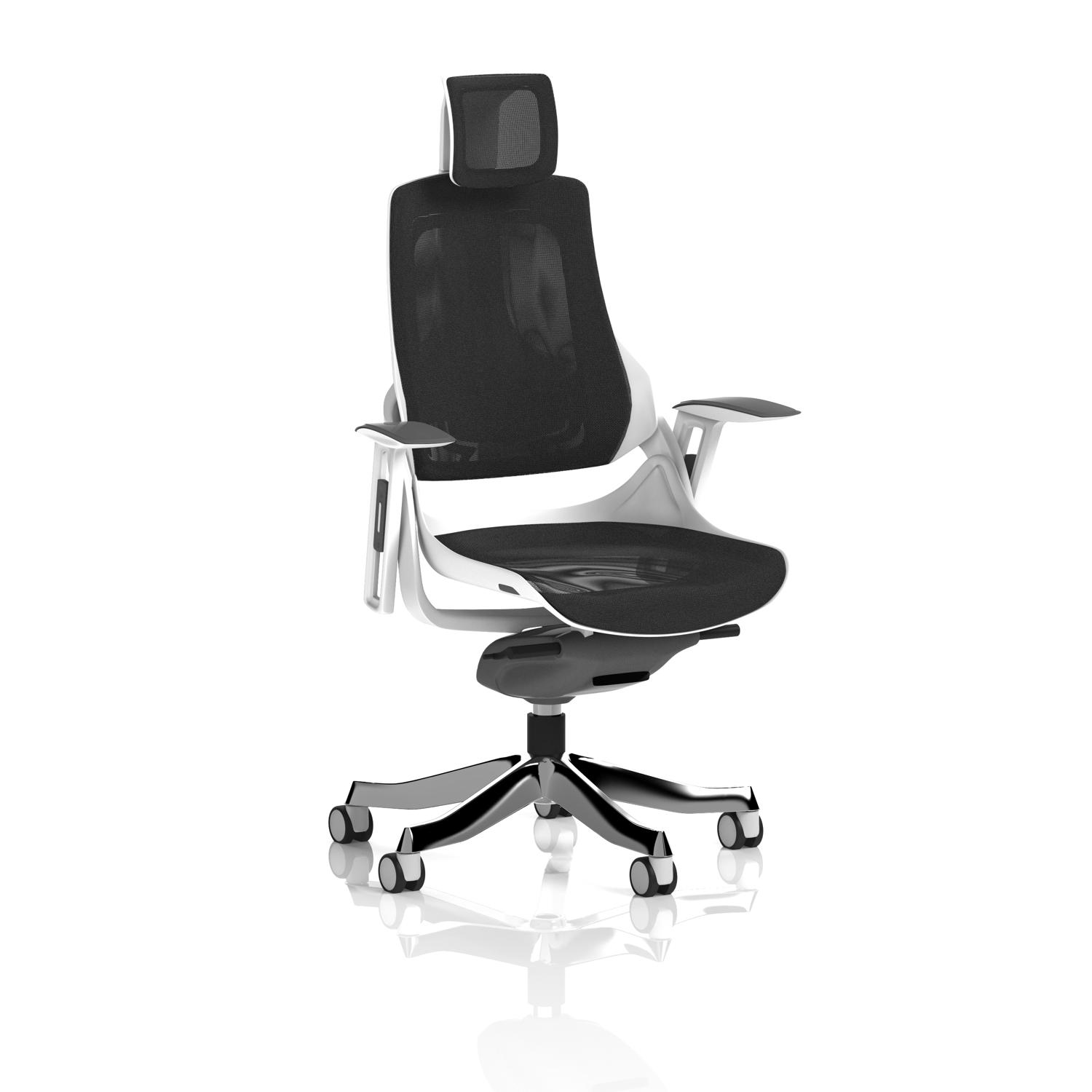 Zure White Shell With Headrest Charcoal Mesh