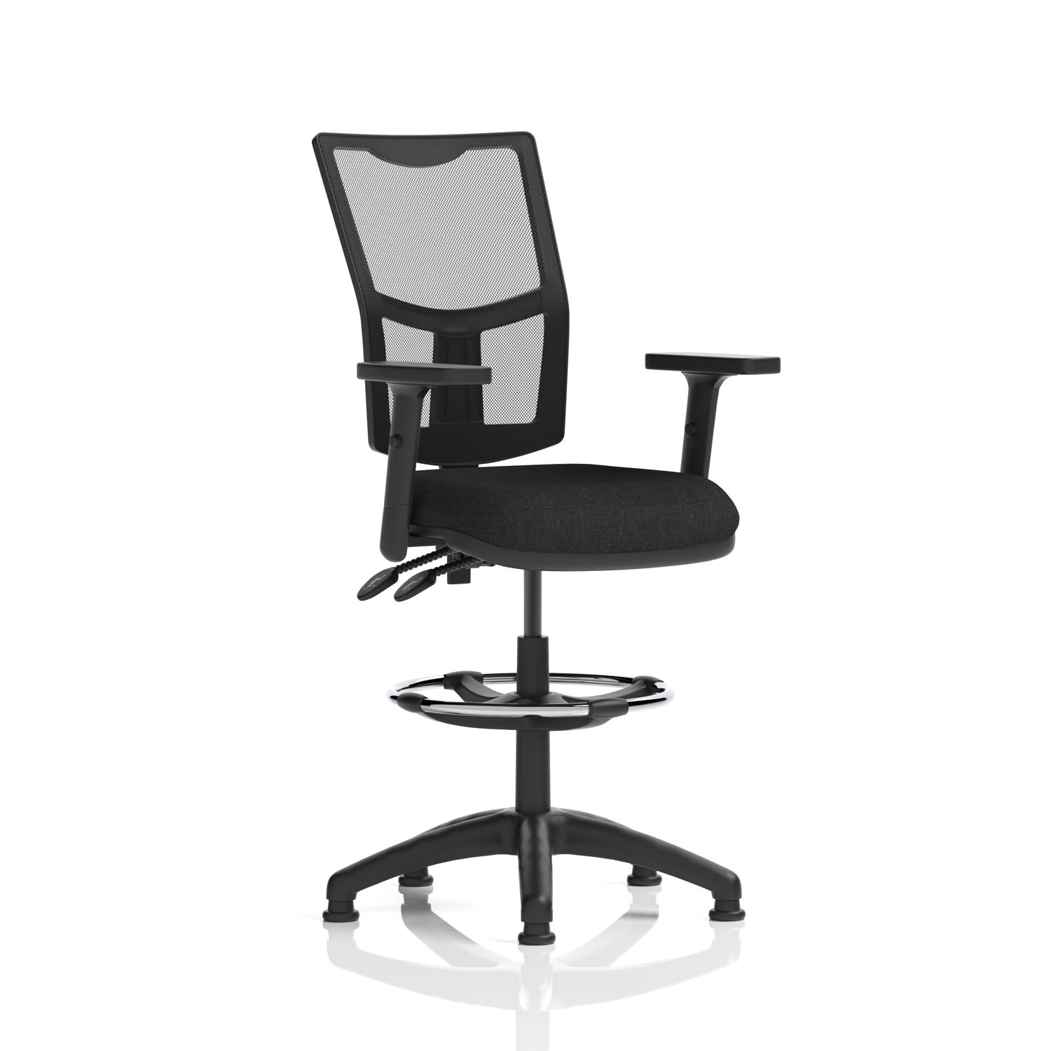 Eclipse Plus II Lever Task Operator Chair Mesh Back With High Rise Draughtsman Kit With Height Adjustable Arms Black