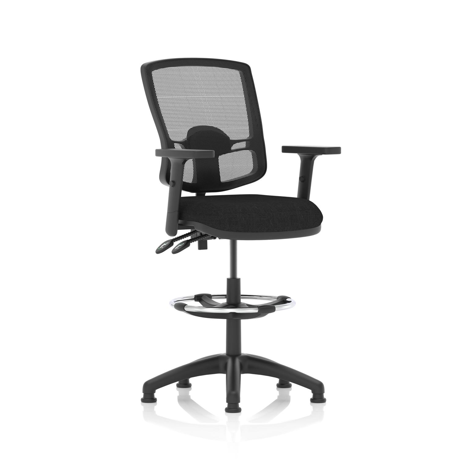 Eclipse Plus II Lever Task Operator Chair Deluxe Mesh Back With High Rise Draughtsman Kit With Height Adjustable Arms Black