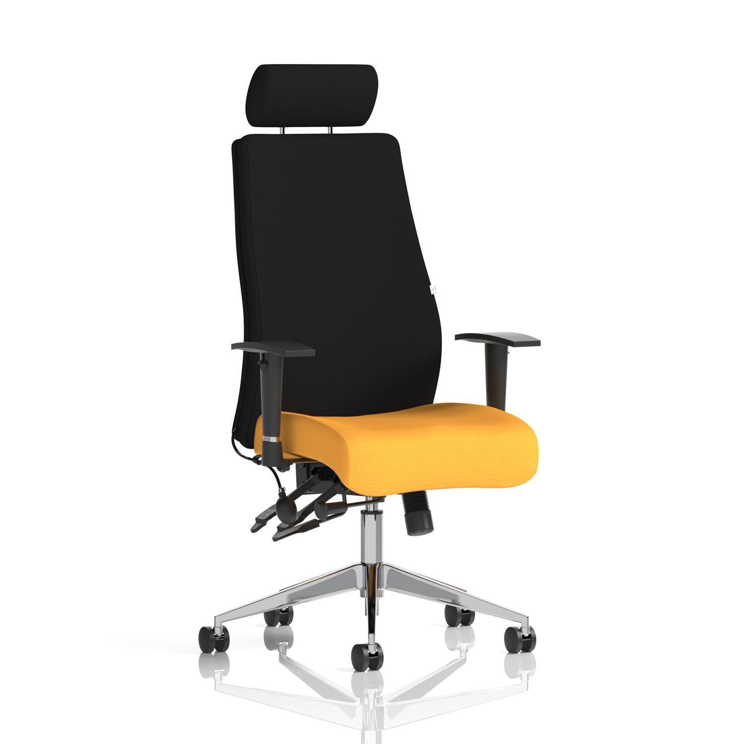 Onyx Ergo Posture Chair With Height Adjustable Arms With Headrest Bespoke Colour Seat Senna Yellow