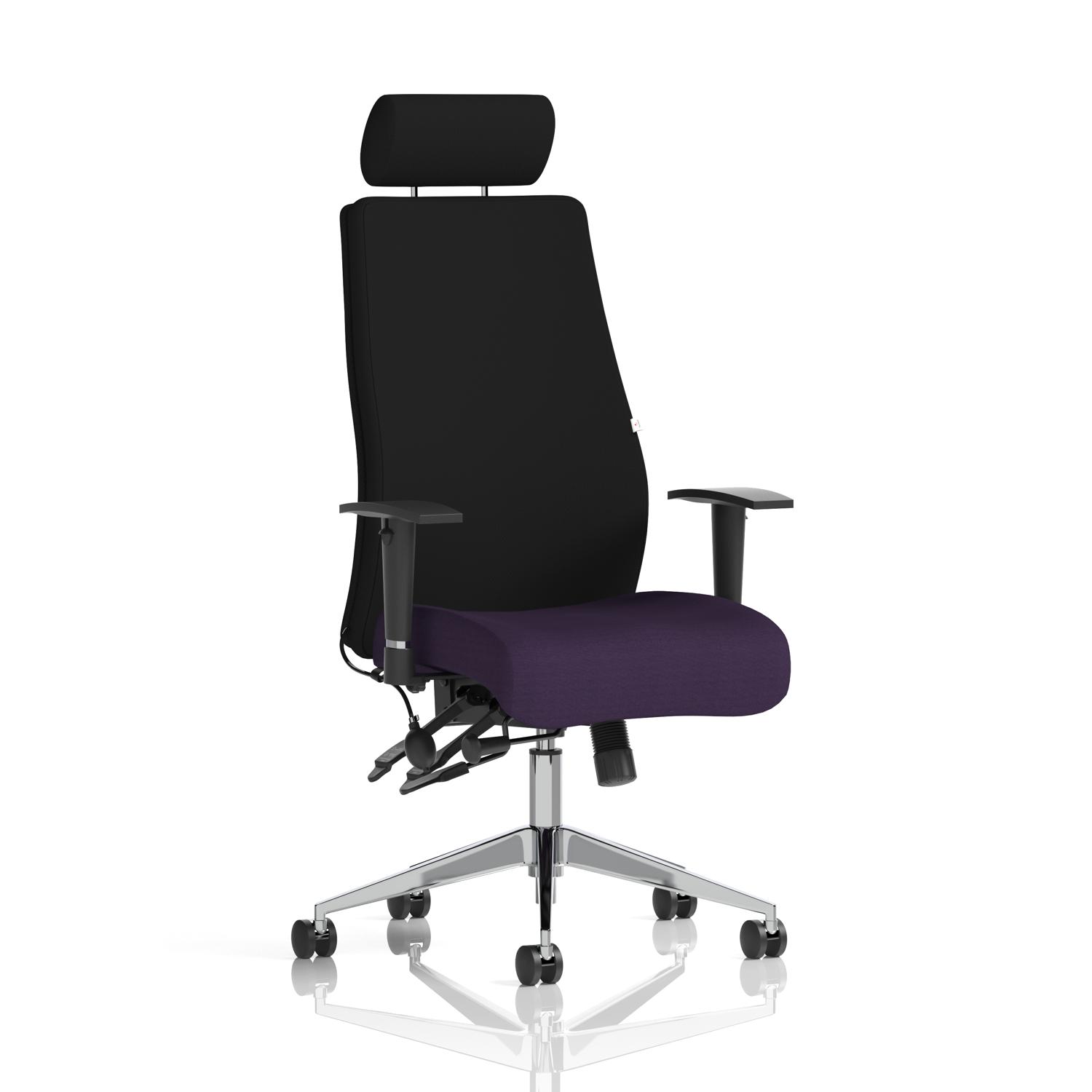 Onyx Ergo Posture Chair With Height Adjustable Arms With Headrest Bespoke Colour Seat Tansy Purple