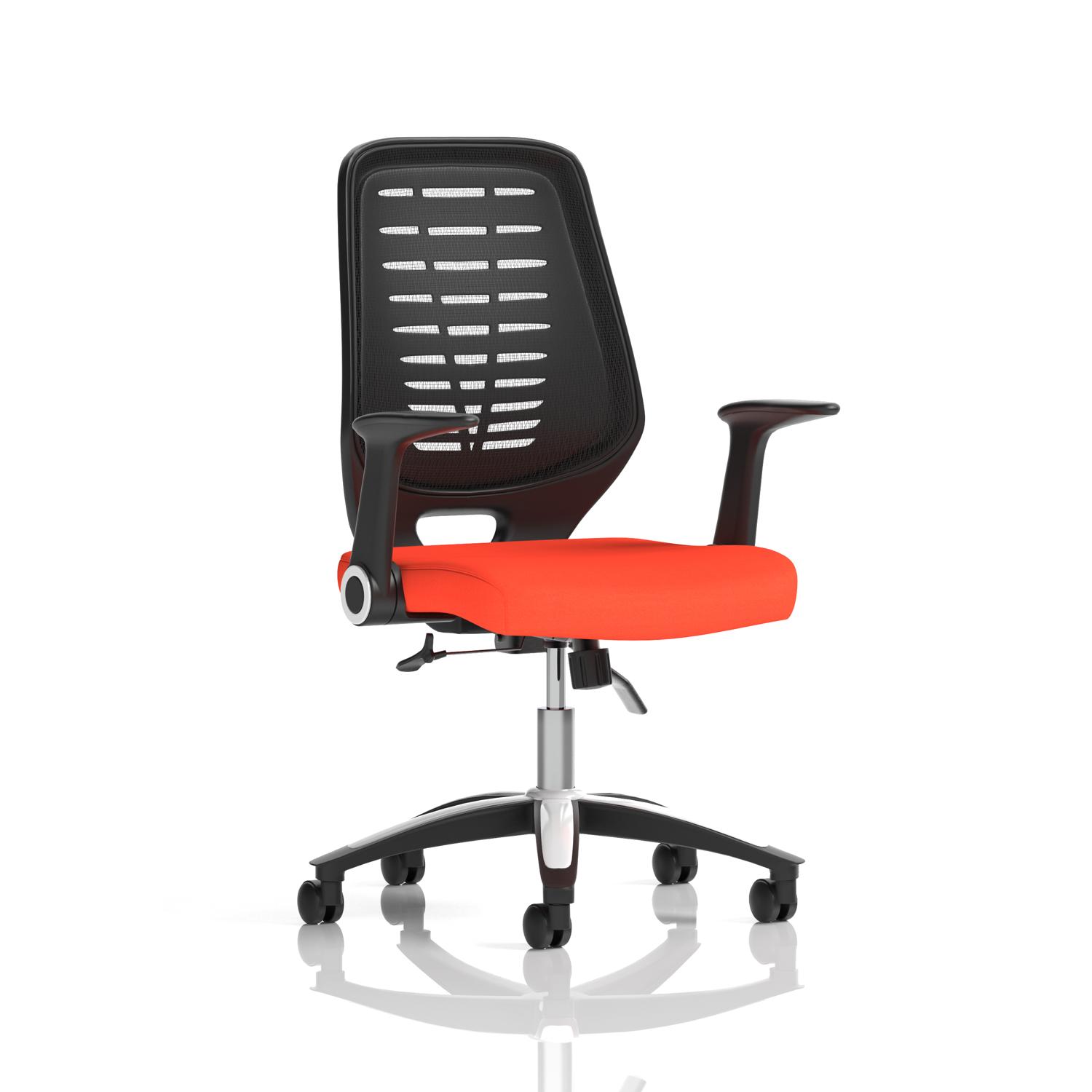 Relay Task Operator Chair Black Back With Folding Arms Bespoke Colour Tabasco Orange