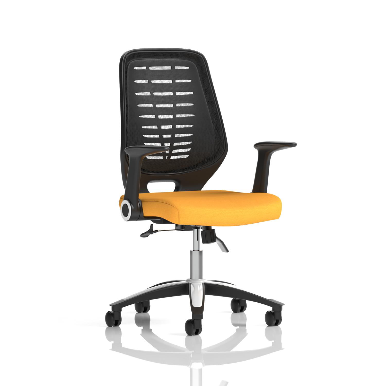 Relay Task Operator Chair Black Back With Folding Arms Bespoke Colour Senna Yellow