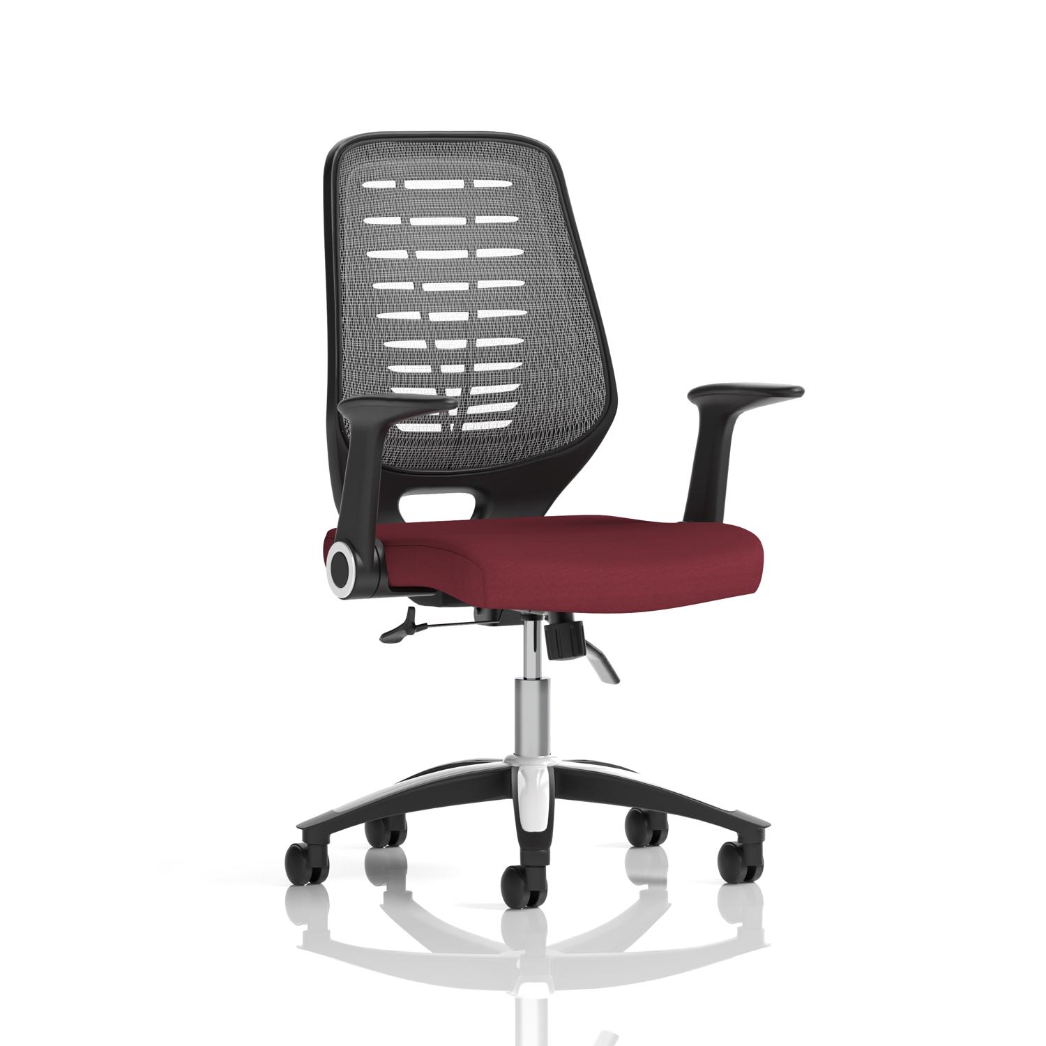 Relay Task Operator Chair Silver Back With Folding Arms Bespoke Colour Ginseng Chilli