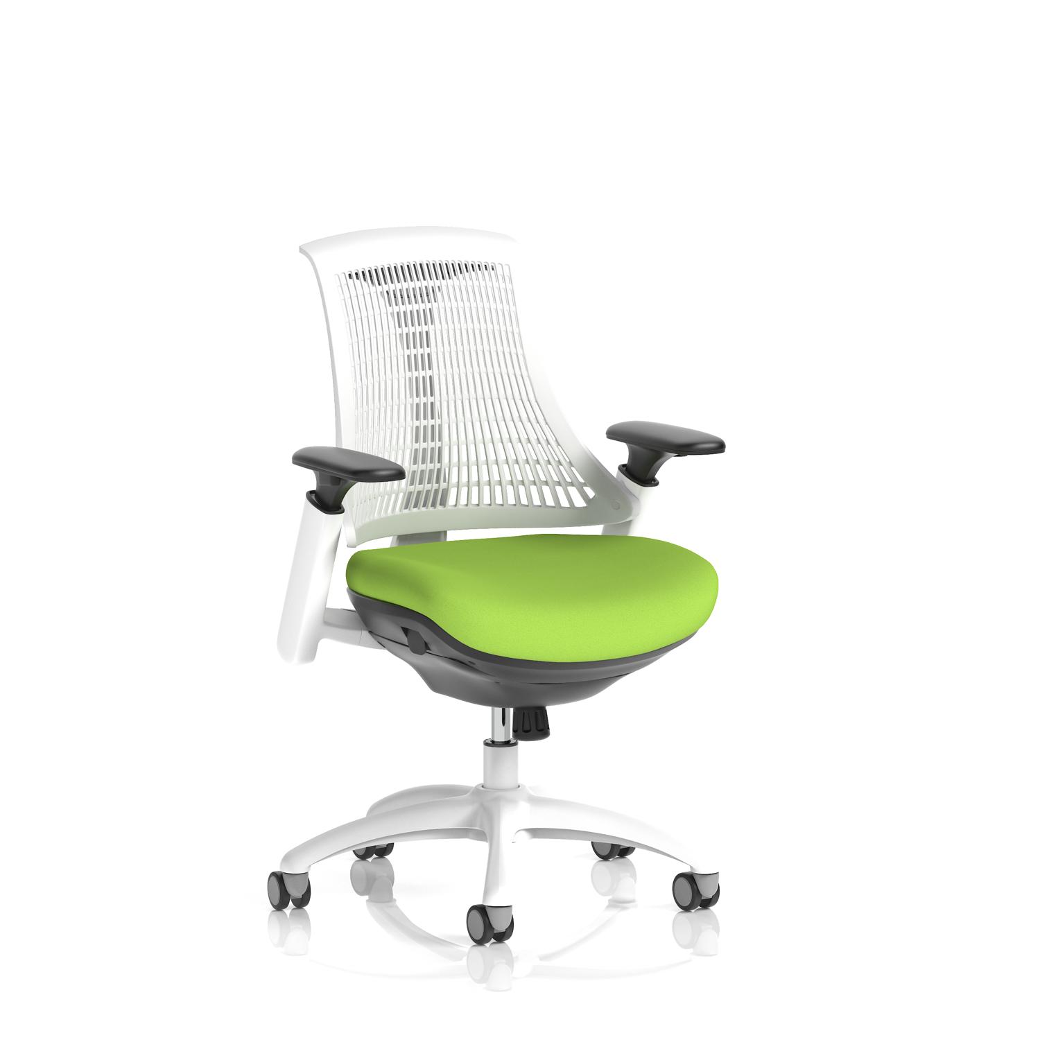 Flex Task Operator Chair White Frame White Back Bespoke Colour Seat Myrrh Green