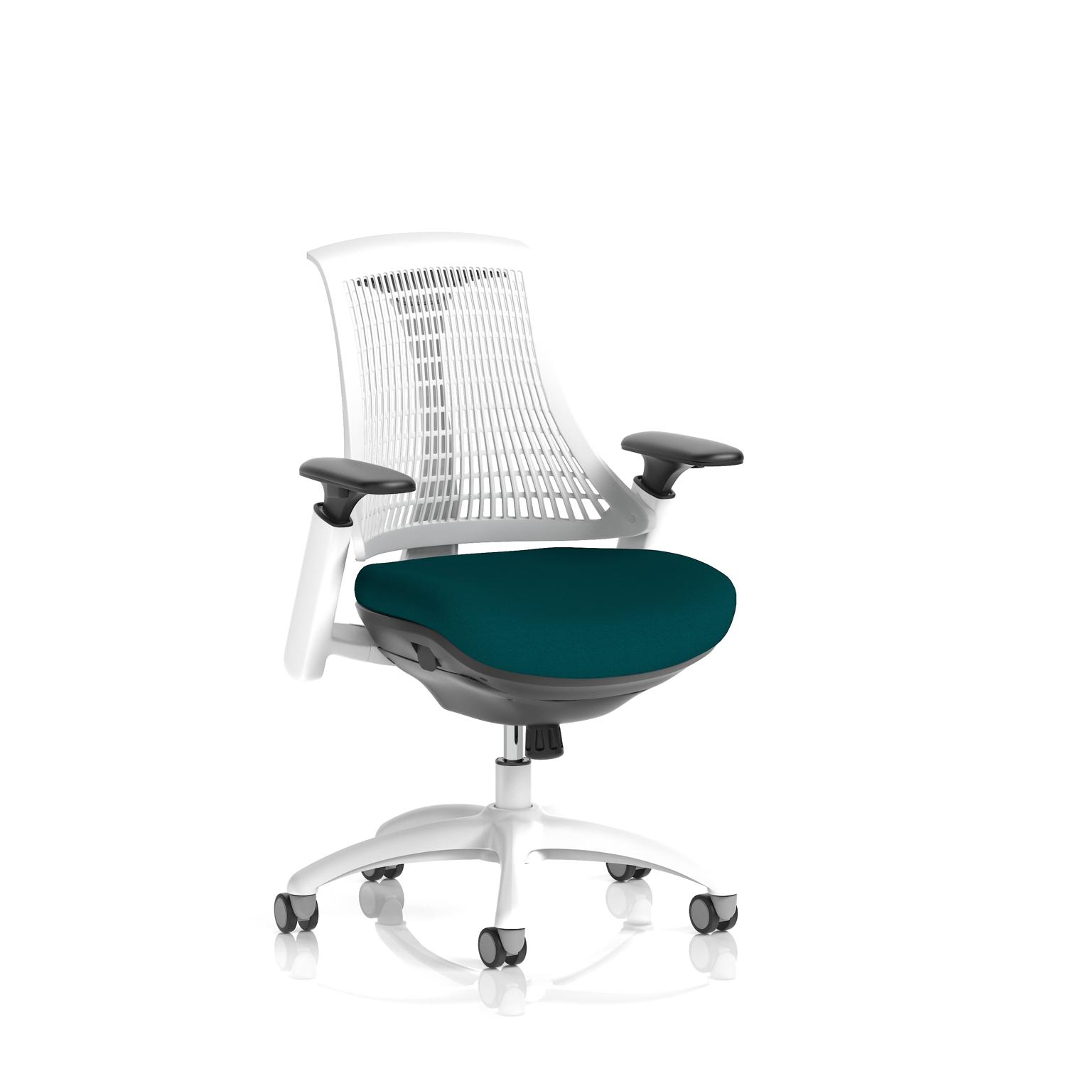 Flex Task Operator Chair White Frame White Back Bespoke Colour Seat Maringa Teal