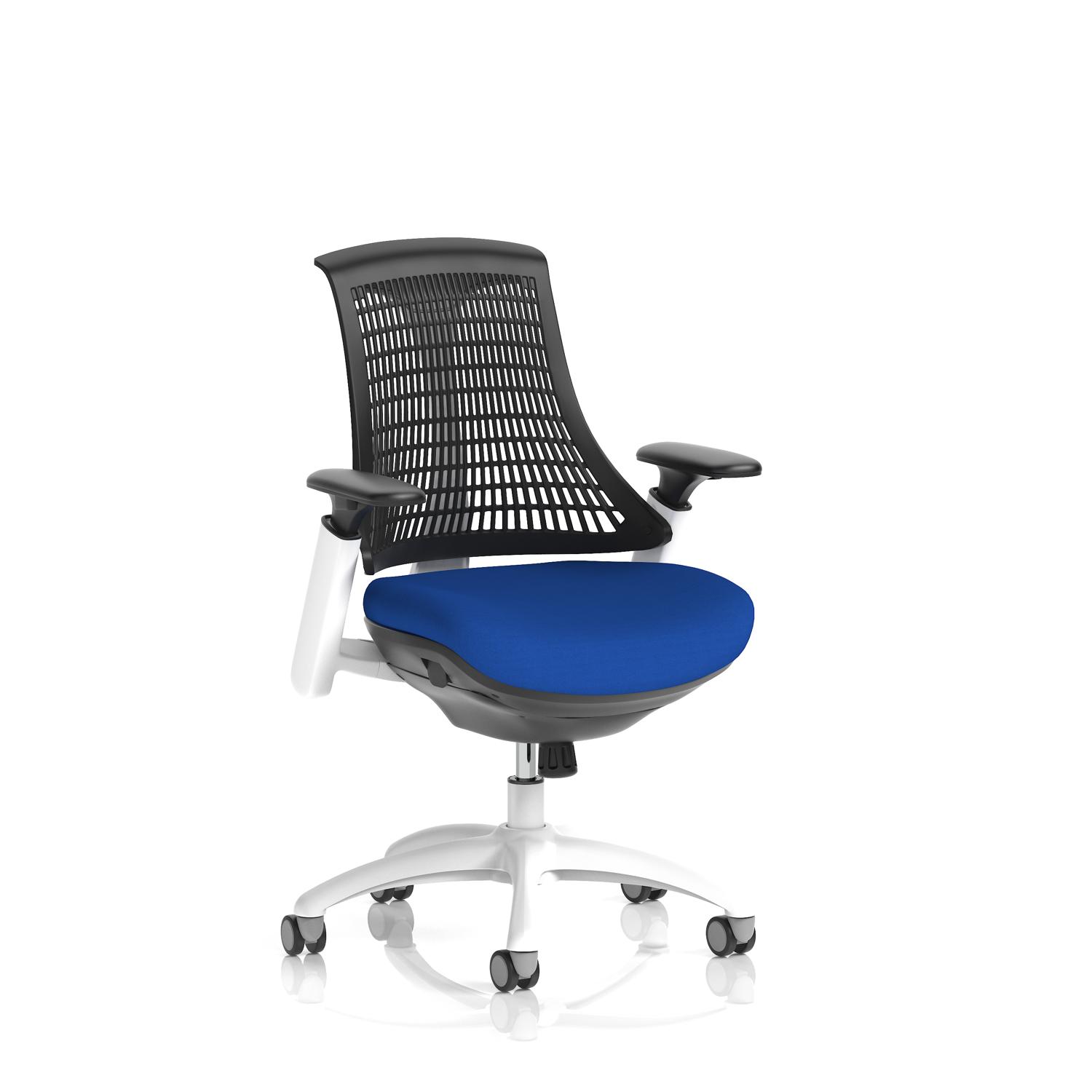 Flex Task Operator Chair White Frame Black Back Bespoke Colour Seat Stevia Blue