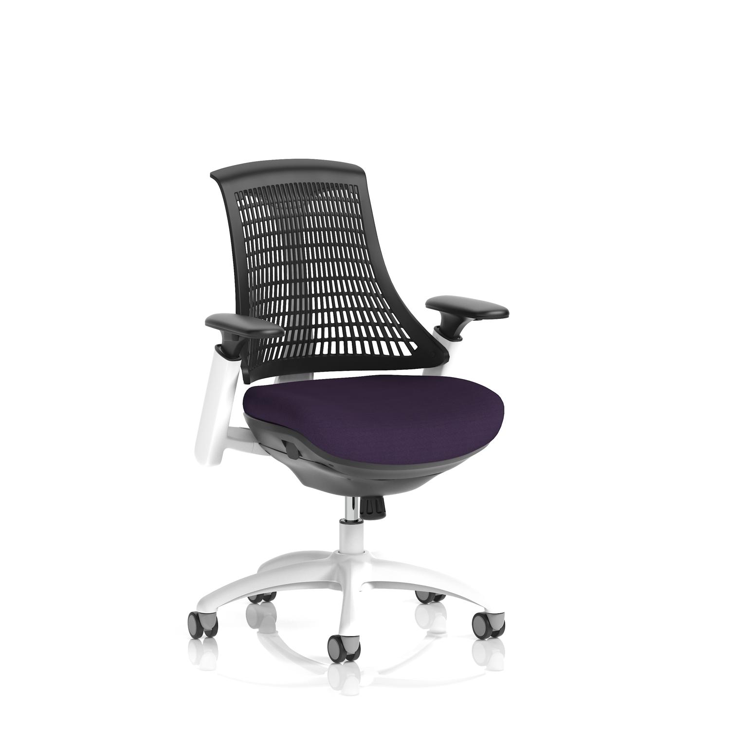 Flex Task Operator Chair White Frame Black Back Bespoke Colour Seat Tansy Purple