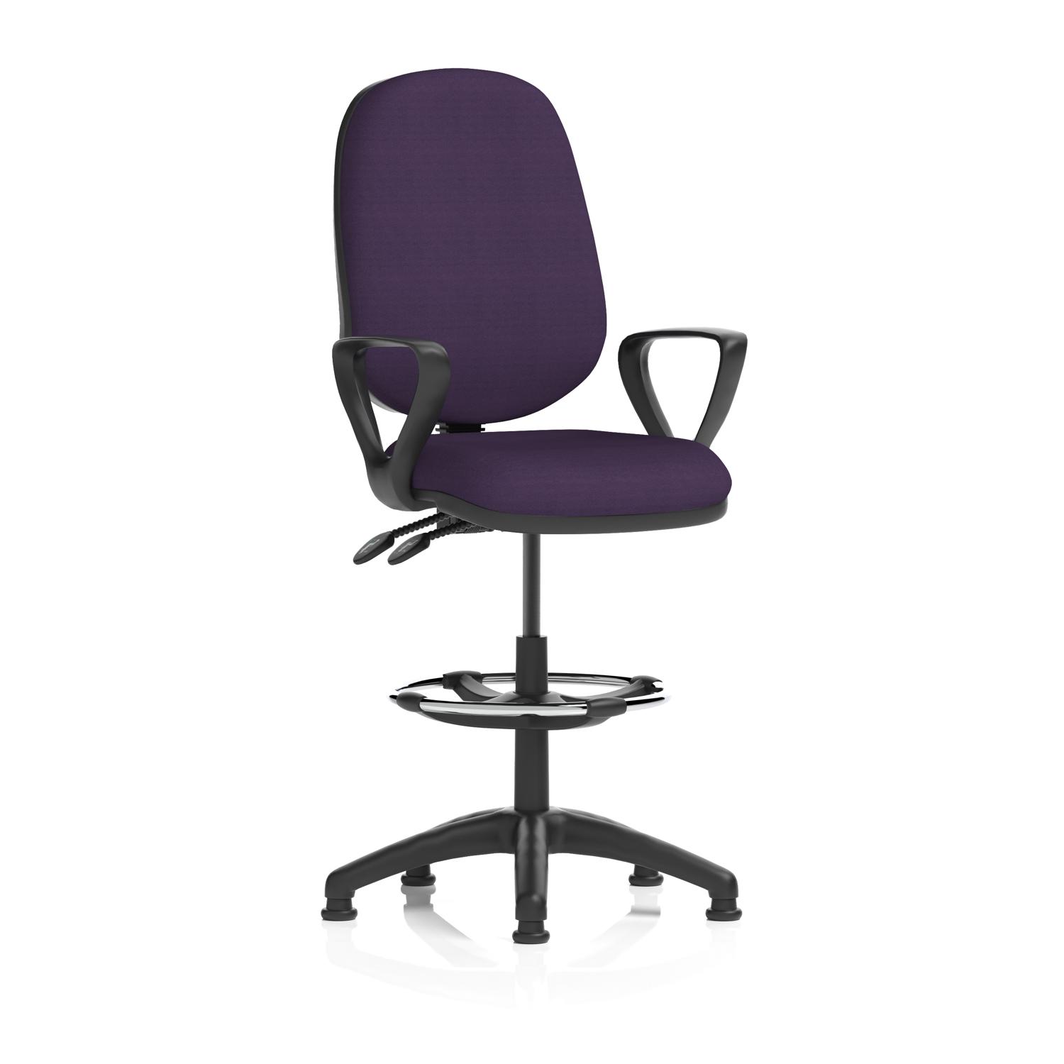 Eclipse Plus II Lever Task Operator Chair With High Rise Draughtsman Kit With Loop Arms Bespoke Colour Back And Seat Tansy Purple
