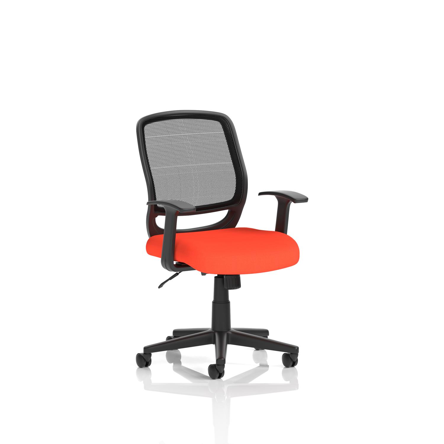 Mave Task Operator Chair Black Mesh With Arms Bespoke Colour Seat Tabasco Orange