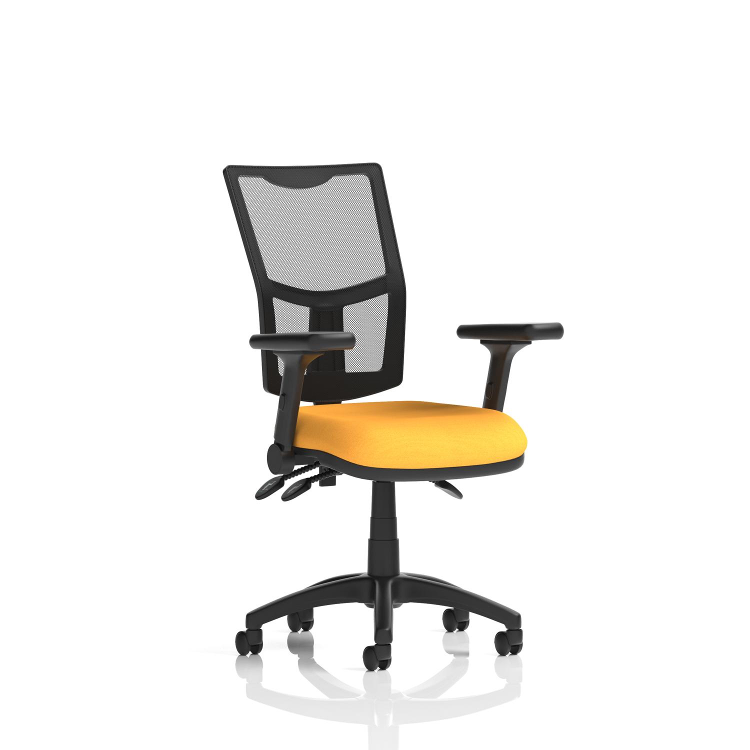 Eclipse Plus III Lever Task Operator Chair Mesh Back With Height Adjustable And Folding Arms Bespoke Colour Seat Senna Yellow