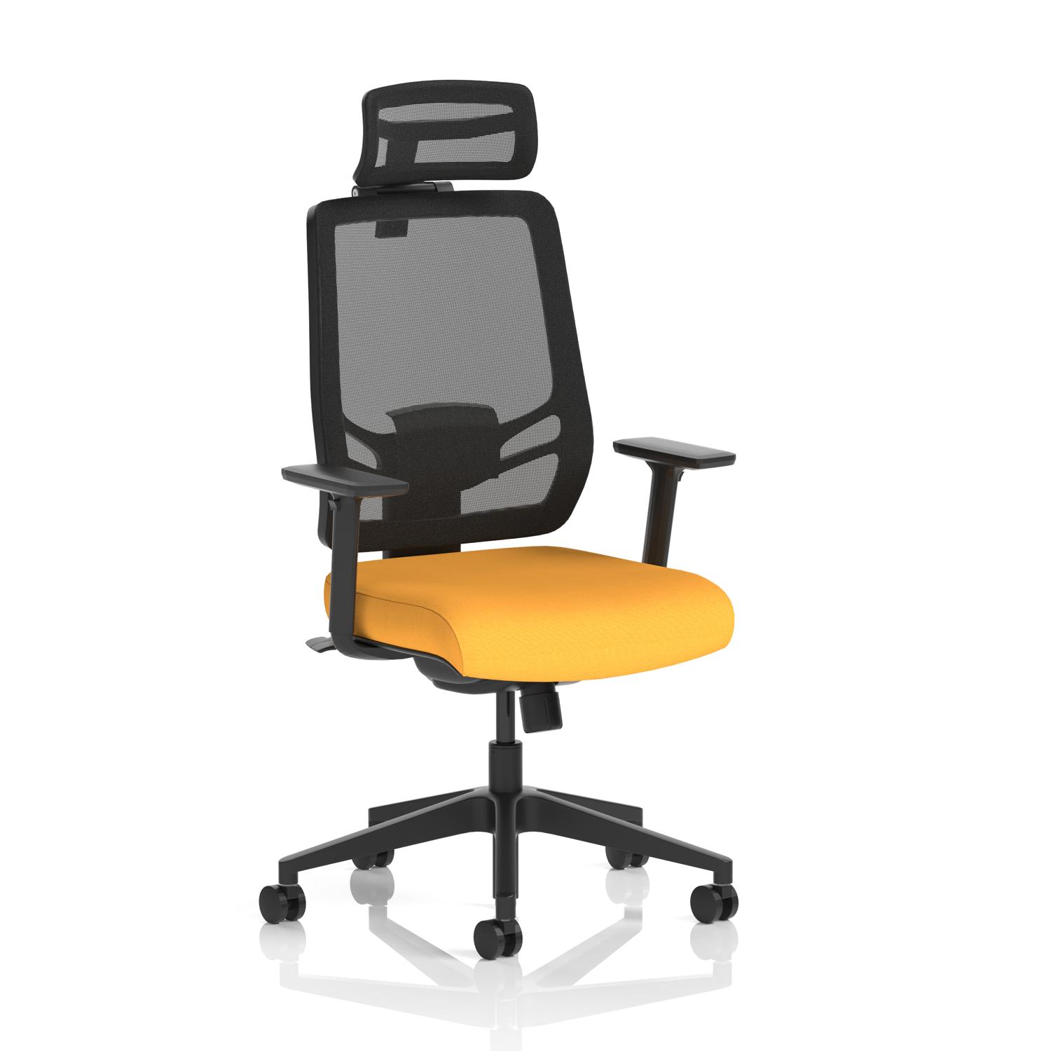 Ergo Twist Mesh Back Ergonomic Task Operator Office Chair With Height Adjustable Arms With Headrest Bespoke Colour Seat Senna Yellow