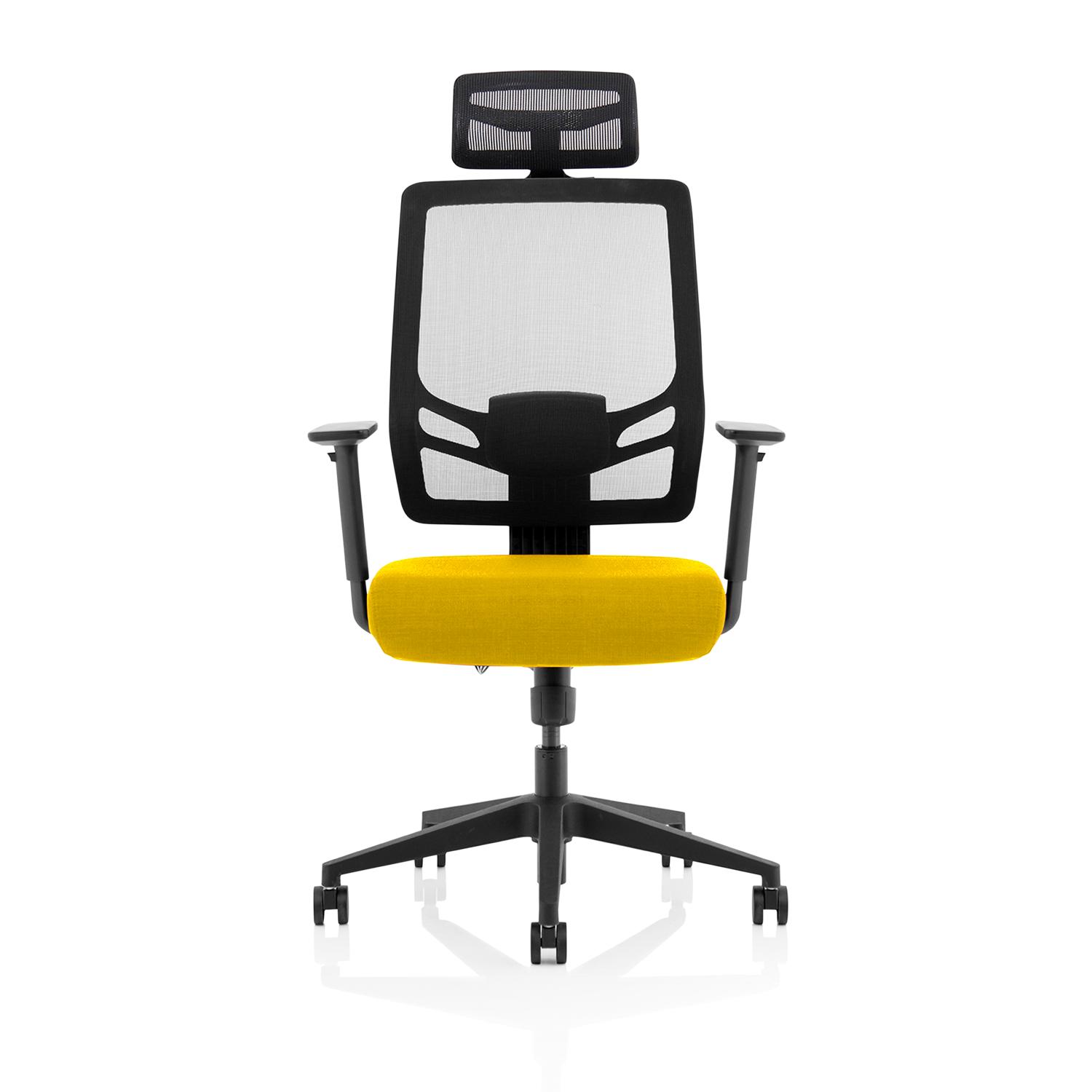 Ergo Twist Mesh Back Ergonomic Task Operator Office Chair With Height Adjustable Arms With Headrest Bespoke Colour Seat Senna Yellow