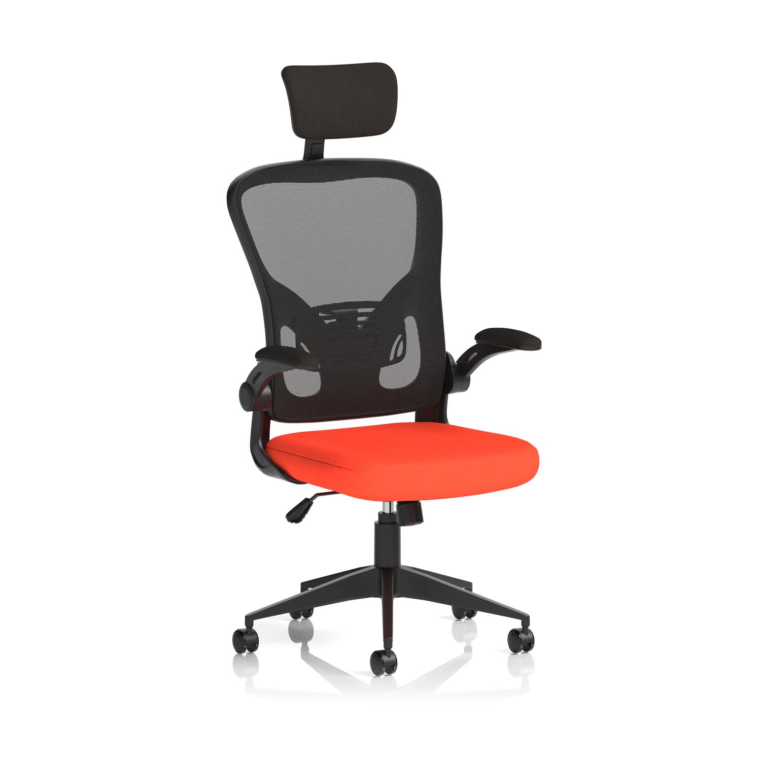 Ace Executive Mesh Chair With Folding Arms Bespoke Colour Seat Tabasco Orange