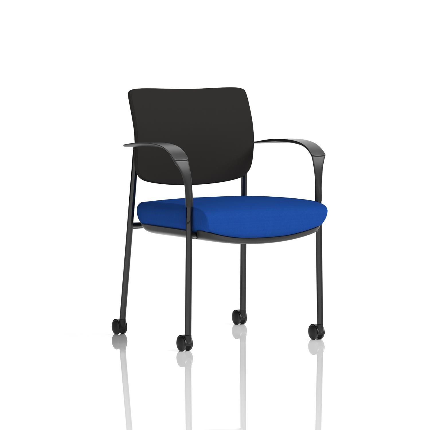 Brunswick Deluxe With Arms Black Frame With Castors Black Fabric Back Bespoke Colour Seat Stevia Blue