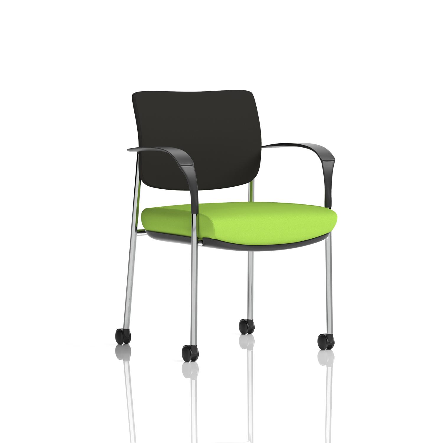 Brunswick Deluxe With Arms Chrome Frame With Castors Black Fabric Back Bespoke Colour Seat Myrrh Green