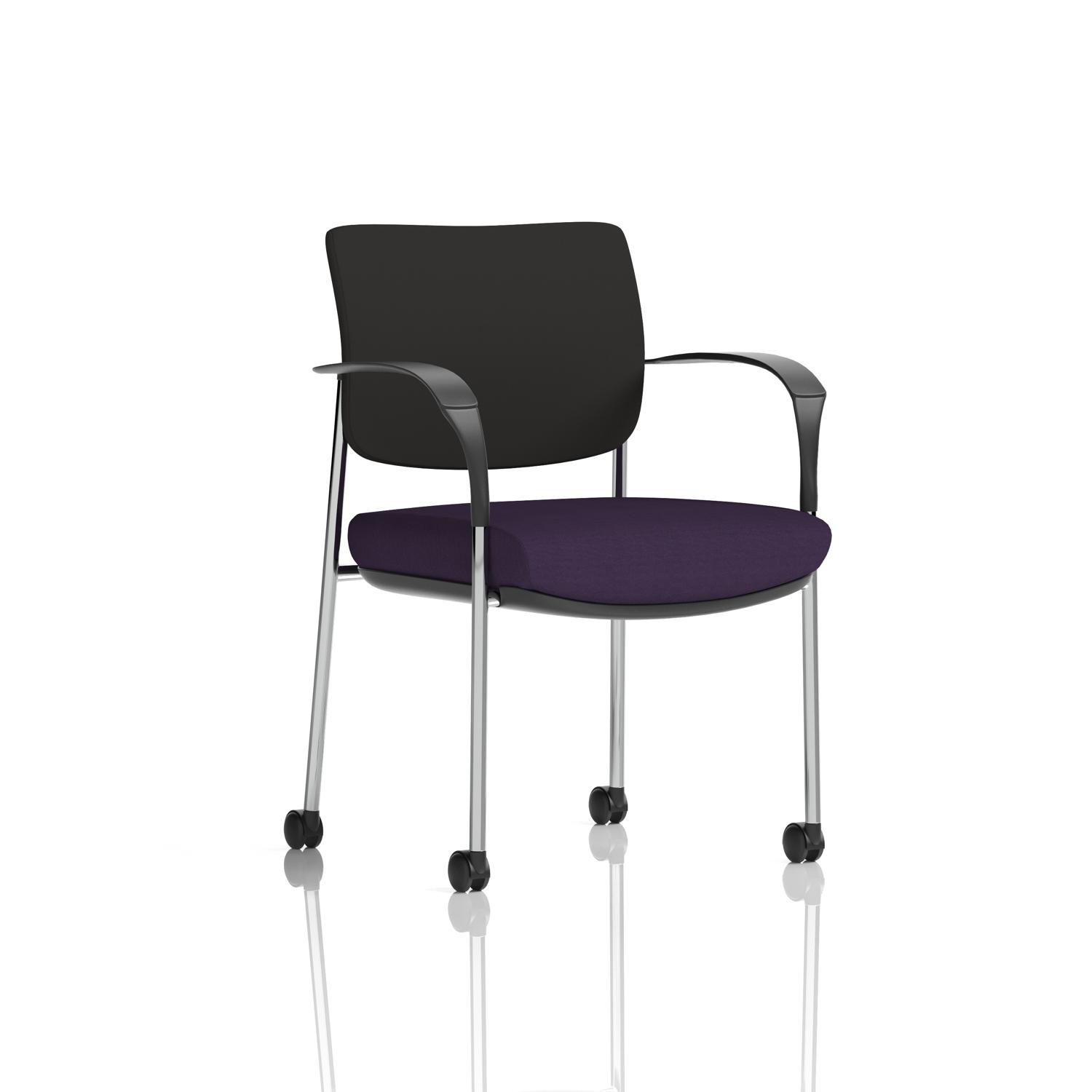 Brunswick Deluxe With Arms Chrome Frame With Castors Black Fabric Back Bespoke Colour Seat Tansy Purple