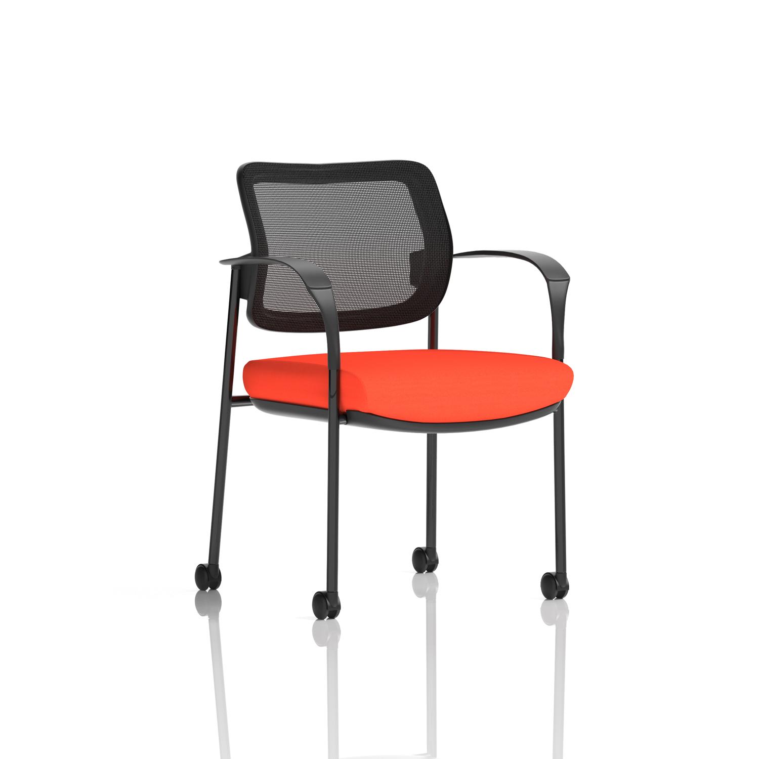 Brunswick Deluxe With Arms Black Frame With Castors Mesh Back Bespoke Colour Seat Tabasco Orange