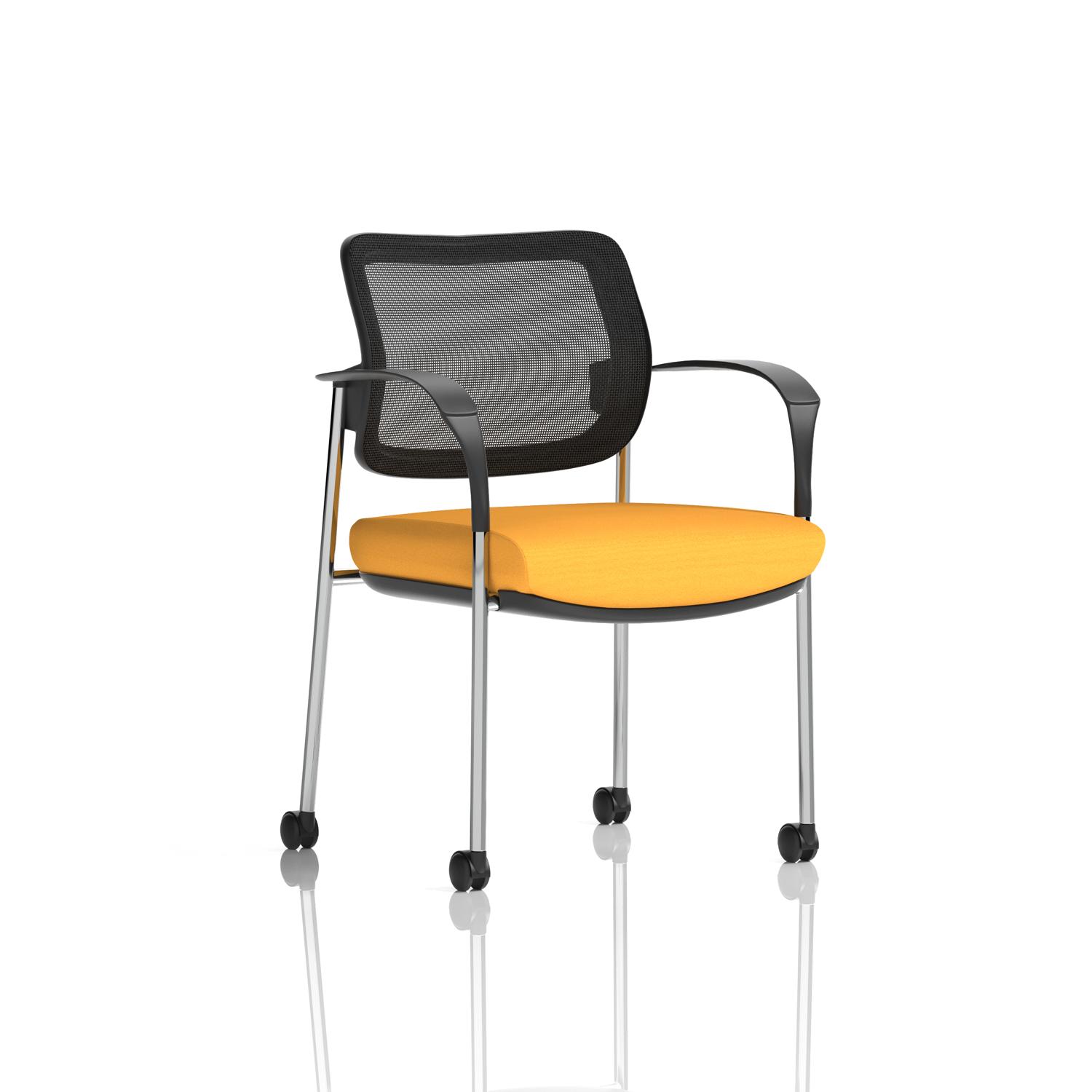 Brunswick Deluxe With Arms Chrome Frame With Castors Mesh Back Bespoke Colour Seat Senna Yellow