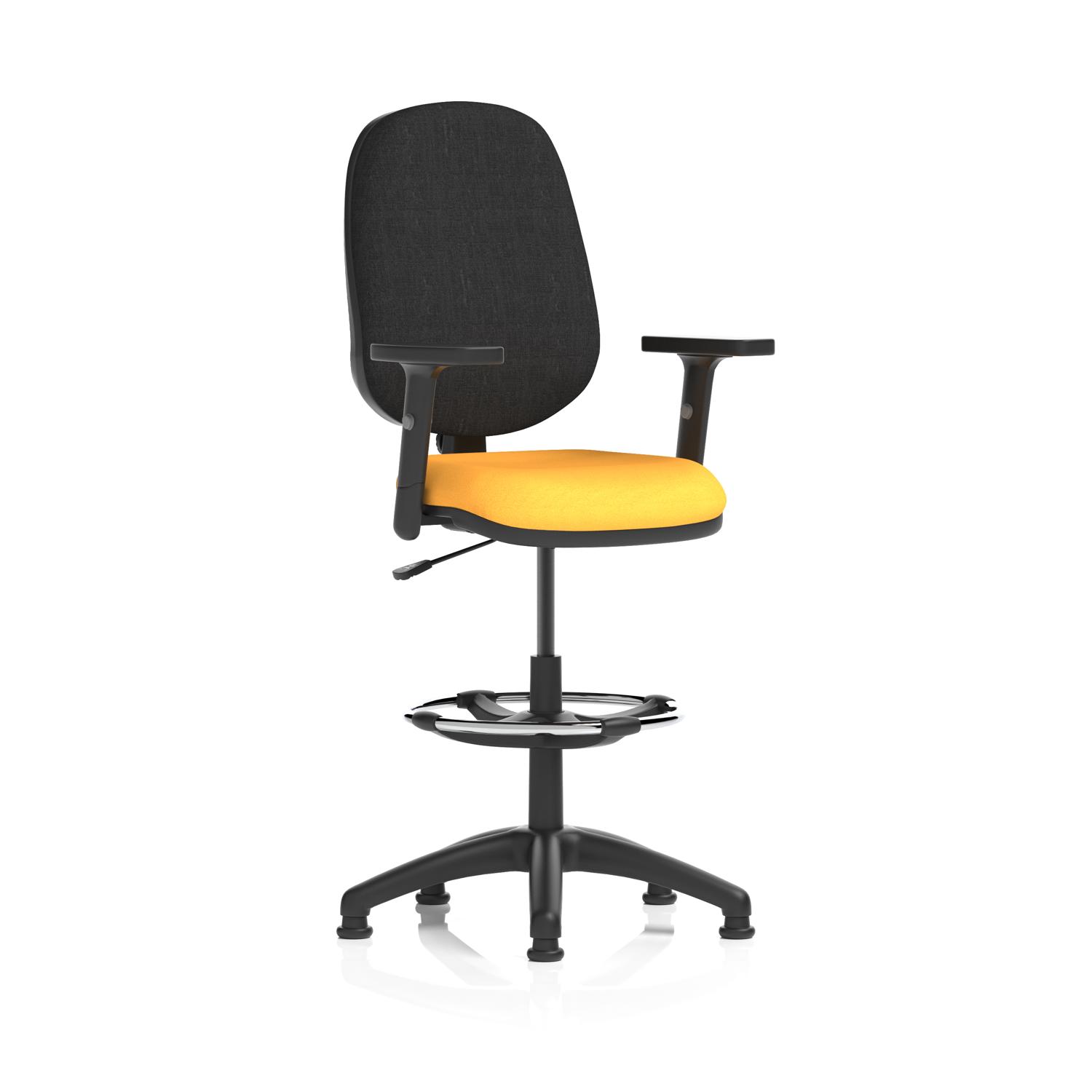 Eclipse Plus I Lever Task Operator Chair With High Rise Draughtsman Kit With Height Adjustable Arms Bespoke Colour Seat Senna Yellow