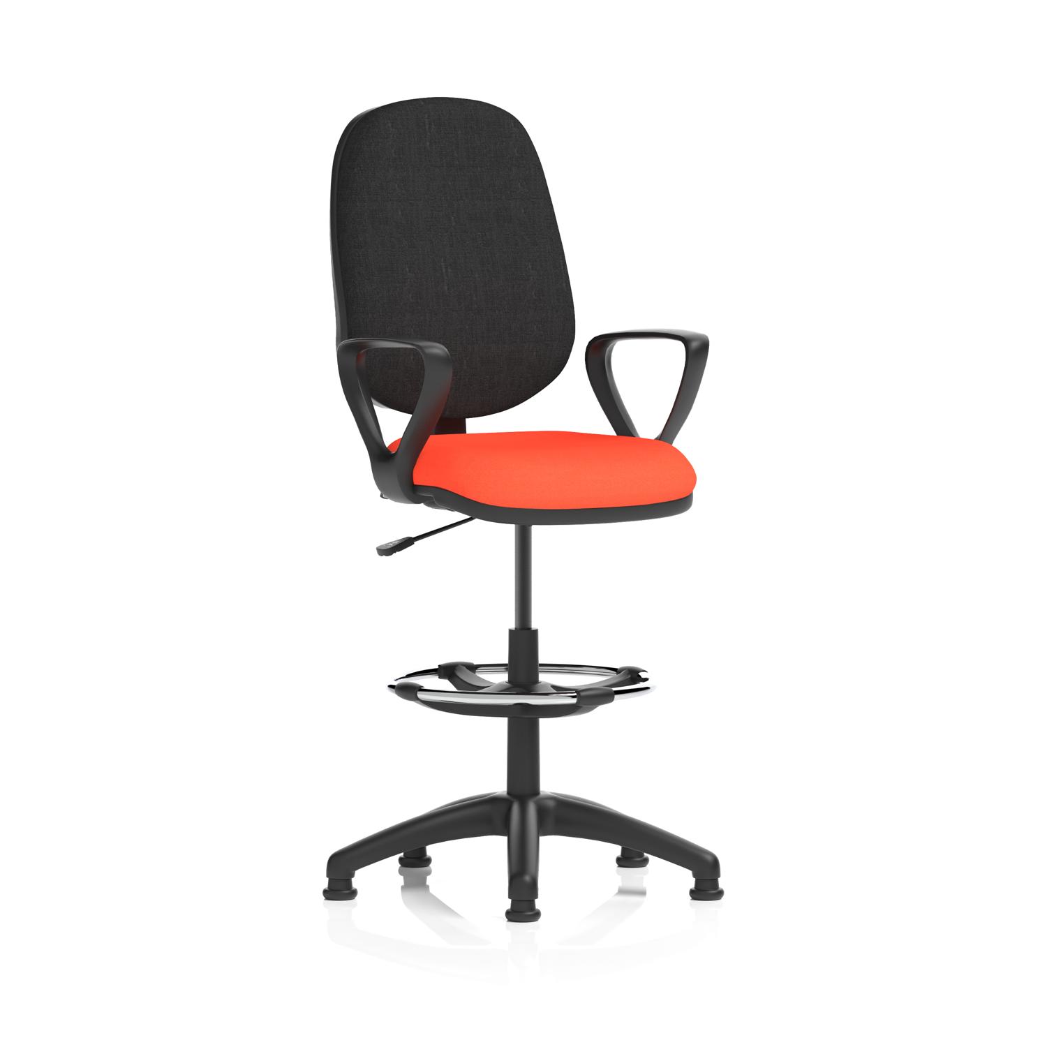 Eclipse Plus I Lever Task Operator Chair With High Rise Draughtsman Kit With Loop Arms Bespoke Colour Seat Tabasco Orange