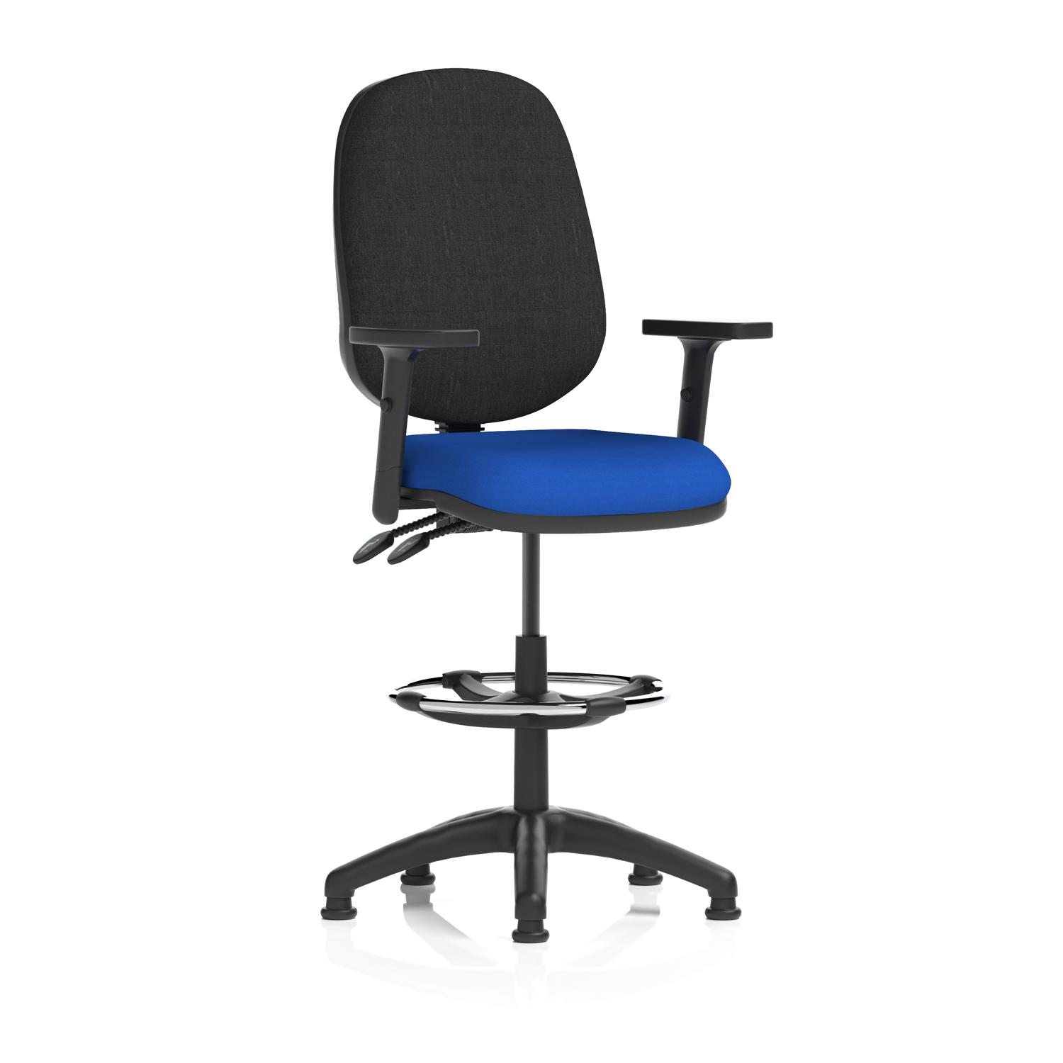 Eclipse Plus II Lever Task Operator Chair With High Rise Draughtsman Kit With Height Adjustable Arms Bespoke Colour Seat Stevia Blue