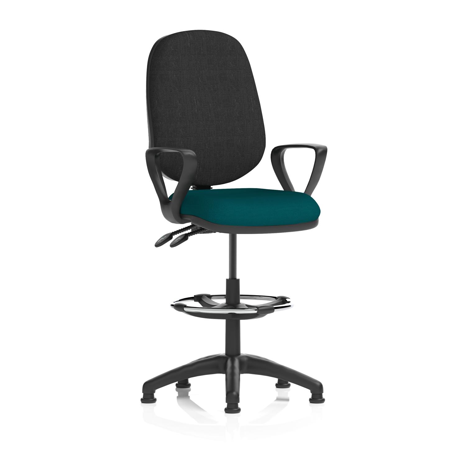 Eclipse Plus II Lever Task Operator Chair With High Rise Draughtsman Kit With Loop Arms Bespoke Colour Seat Maringa Teal
