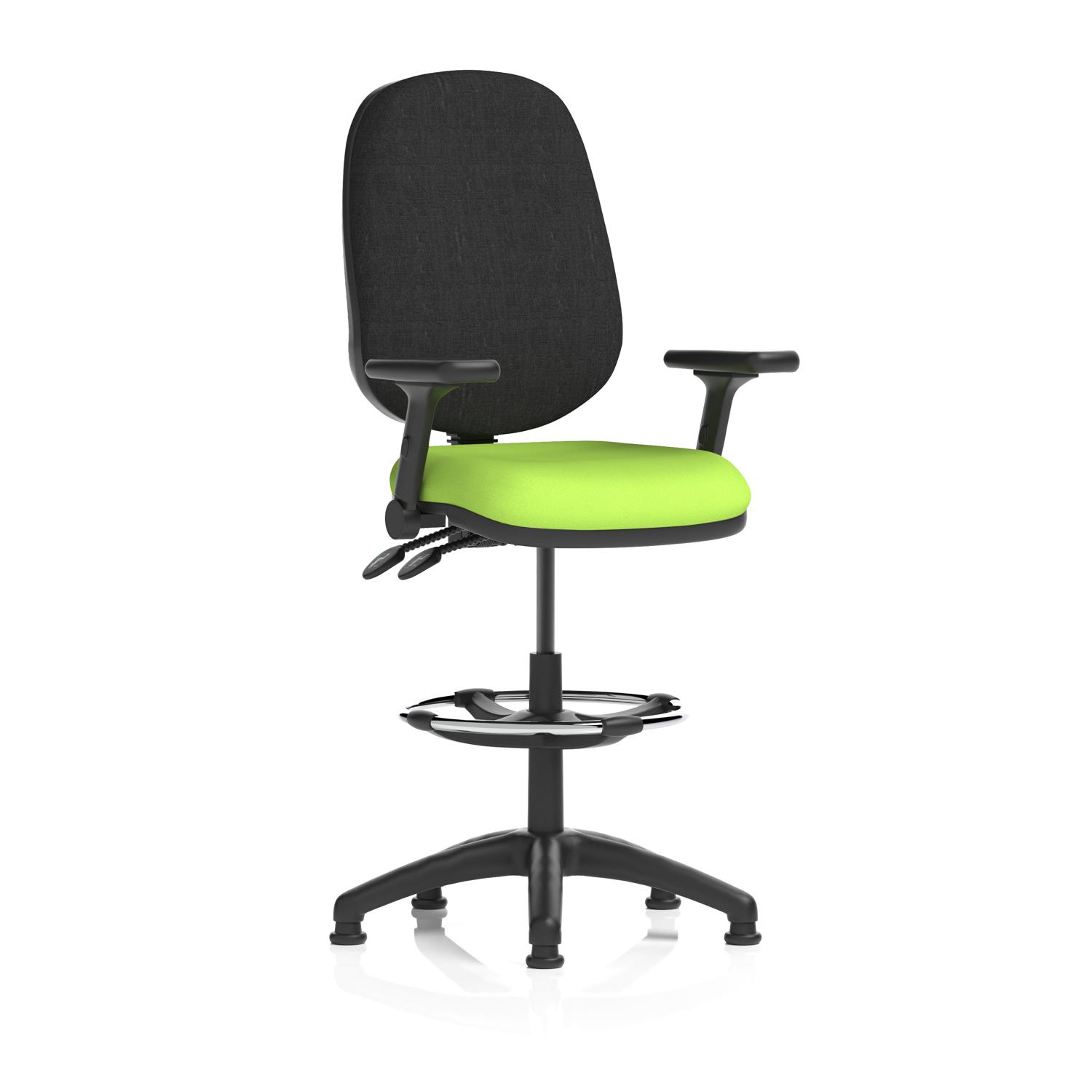 Eclipse Plus II Lever Task Operator Chair With High Rise Draughtsman Kit With Height Adjustable And Folding Arms Bespoke Colour Seat Myrrh Green
