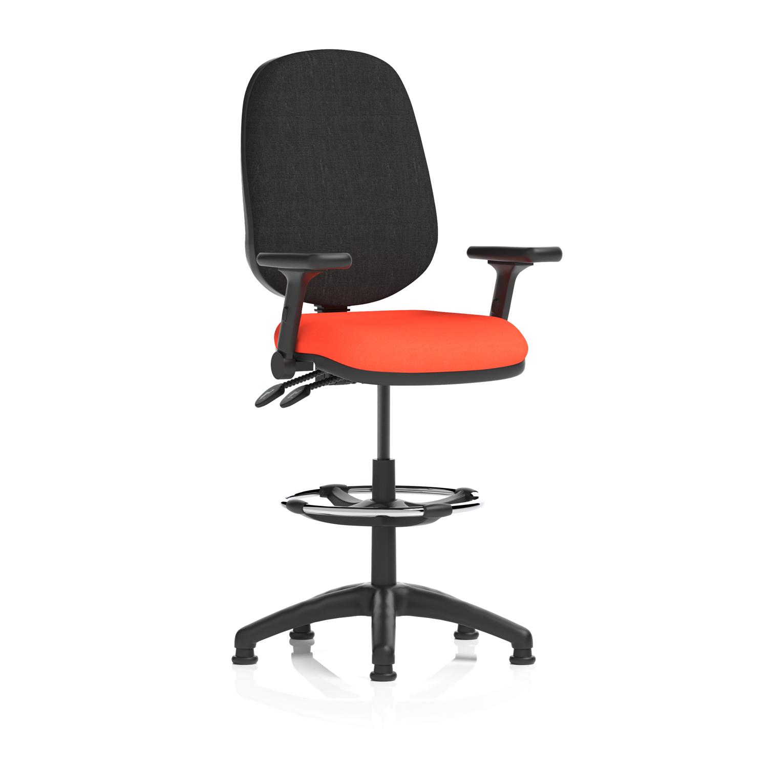 Eclipse Plus II Lever Task Operator Chair With High Rise Draughtsman Kit With Height Adjustable And Folding Arms Bespoke Colour Seat Tabasco Orange