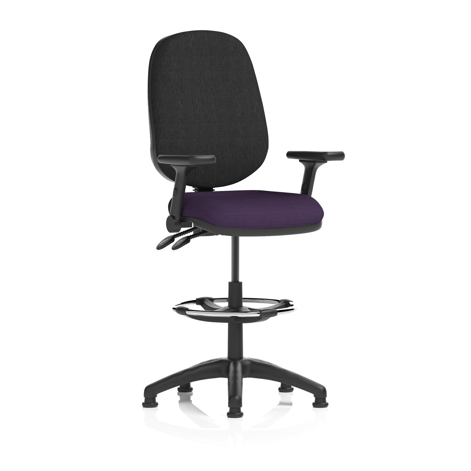 Eclipse Plus II Lever Task Operator Chair With High Rise Draughtsman Kit With Height Adjustable And Folding Arms Bespoke Colour Seat Tansy Purple Eclipse Plus II Lever Task Operator Chair With High Rise Draughtsman Kit With Height Adjustable And Folding Arms Bespoke Colour Seat Tansy Purple